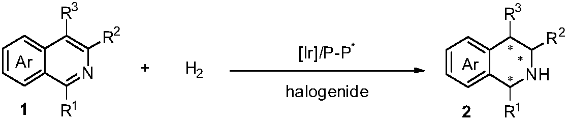 Method for asymmetric hydrogenation of isoquinoline by activation of halogen bond