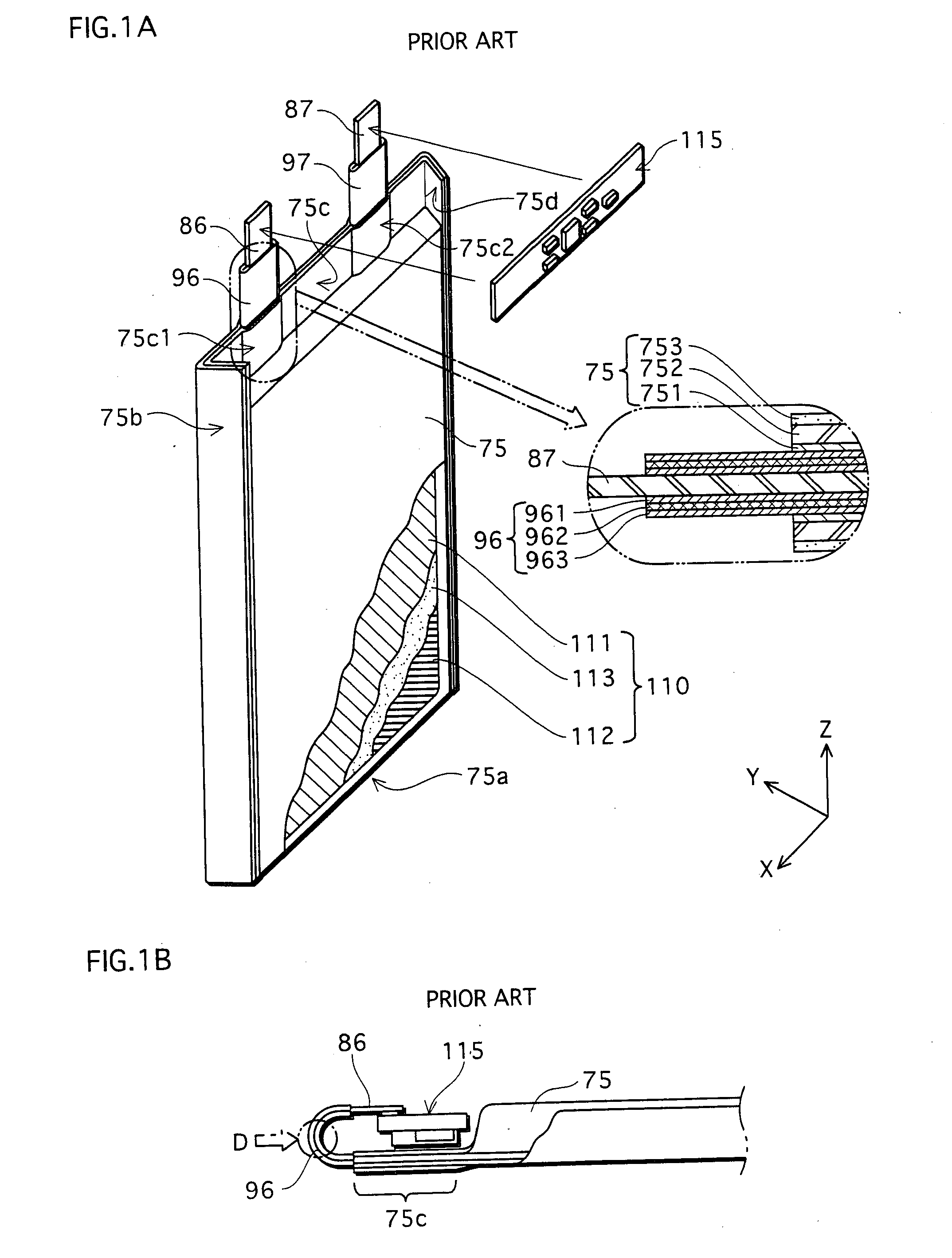 Laminate-cased battery formed with tab resin adhered to portions of tabs extended from laminate casing