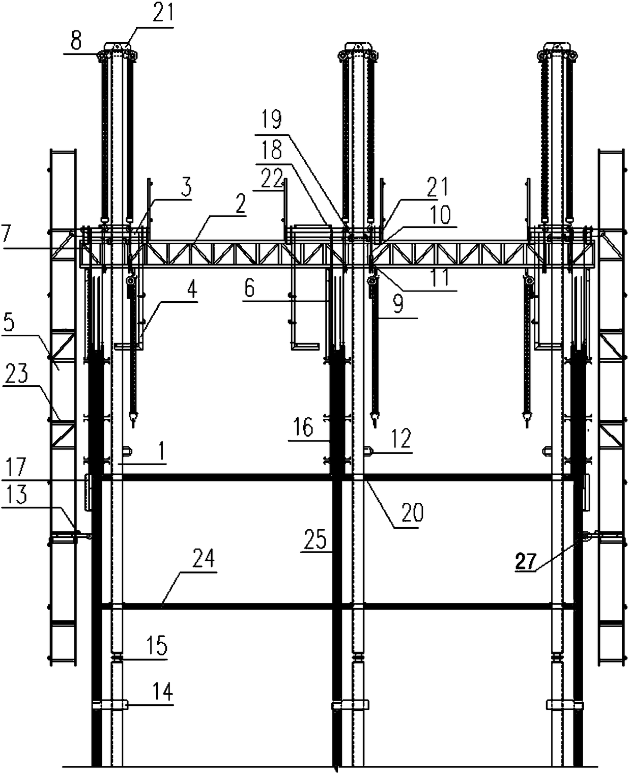 High-rise building construction steel formwork and operation frame integral lifting platform device