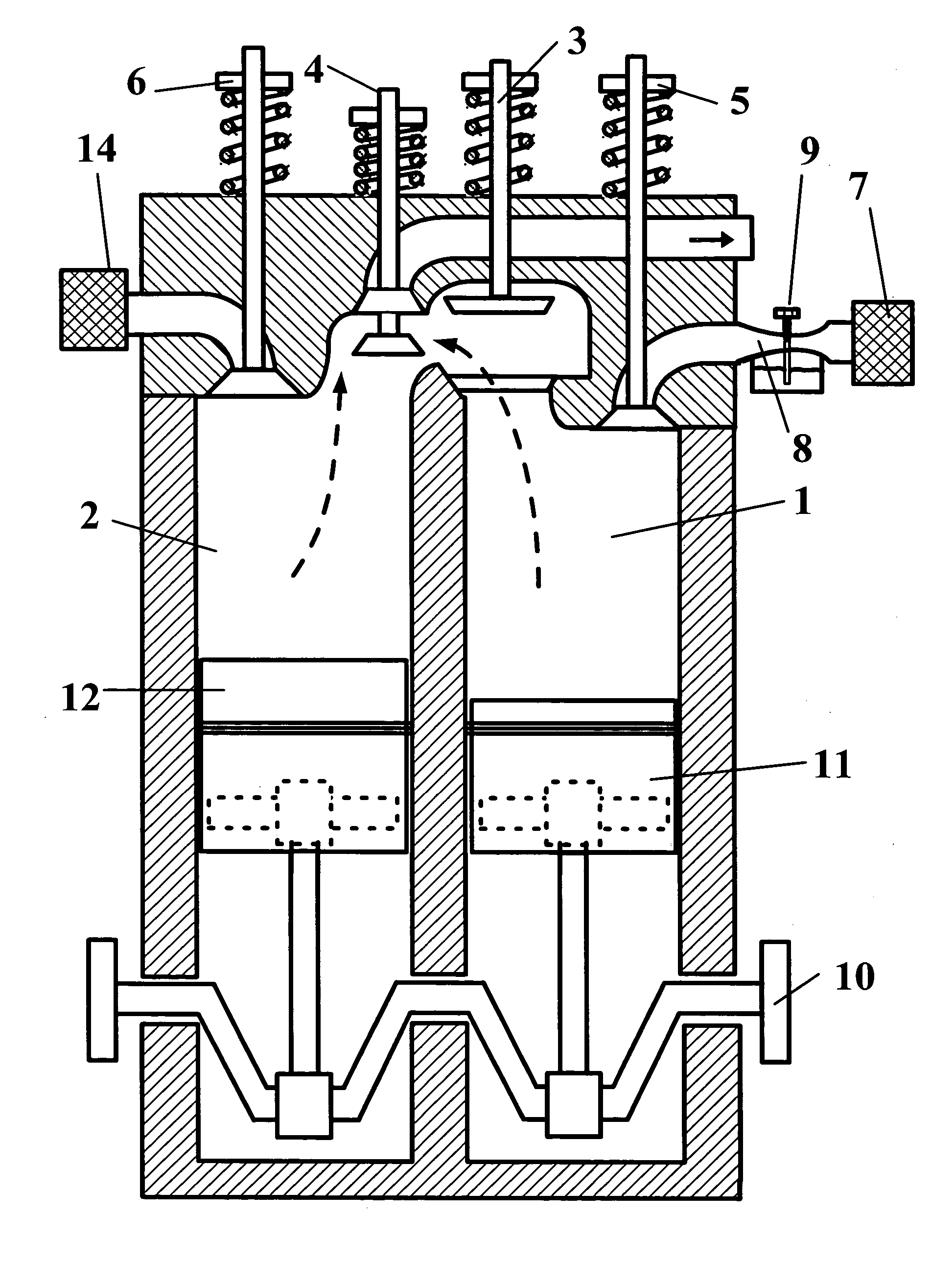 Compression ignition engine by air injection from air-only cylinder to adjacent air-fuel cyliner