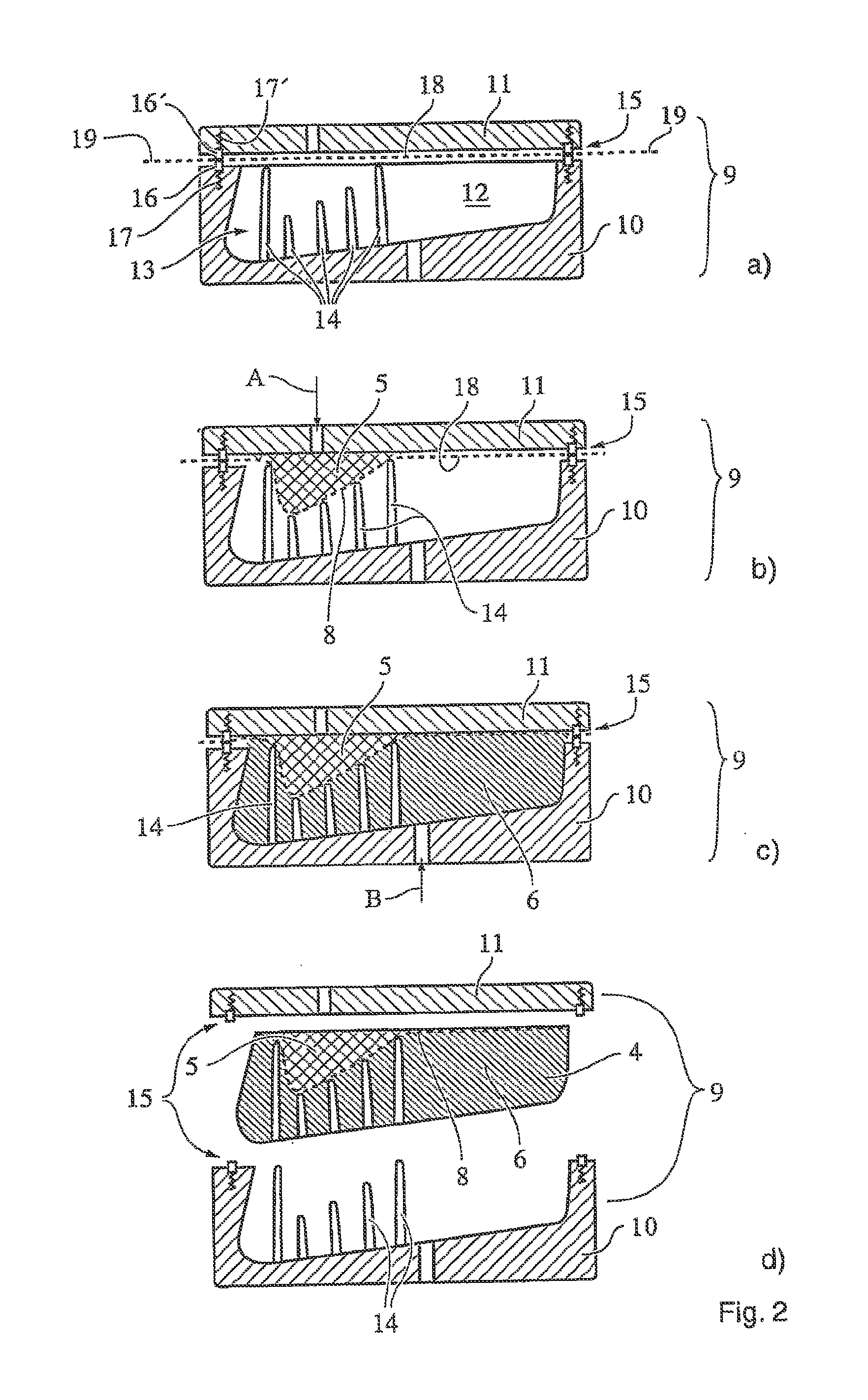 Method for producing a cushion element and method and tool for the production thereto