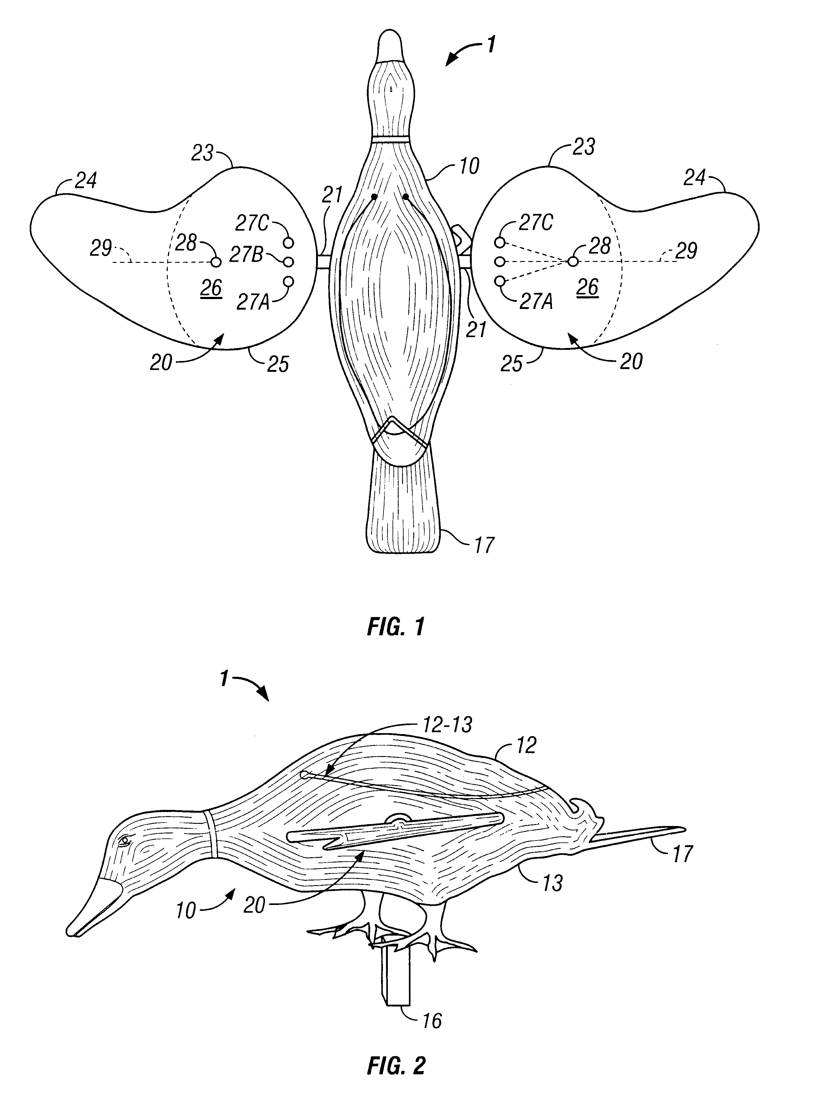 Game decoy with high-speed, rotating "strobe" wings and in-line motor drive
