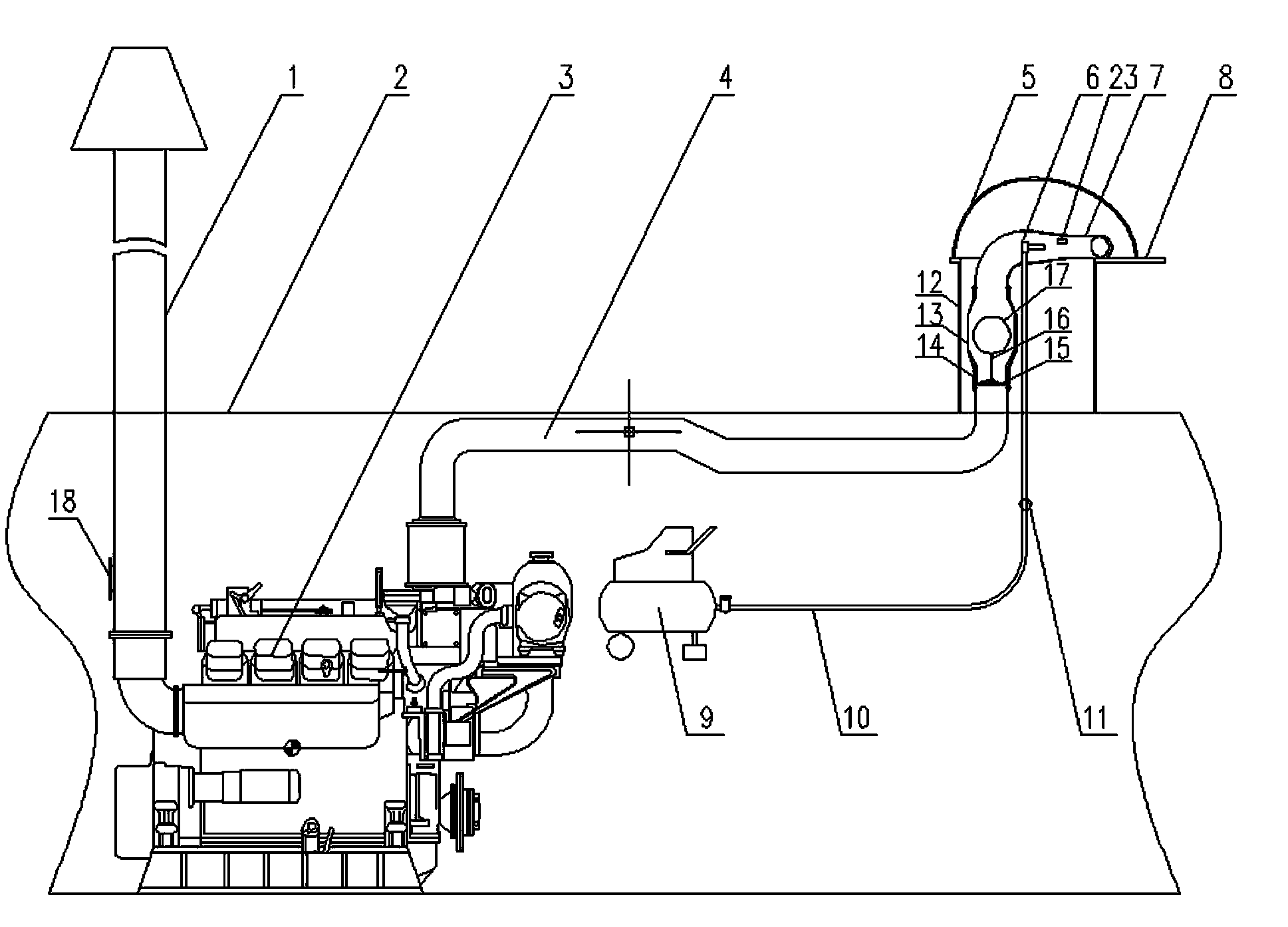 Underwater power and structure mixing pressurization exhaust device