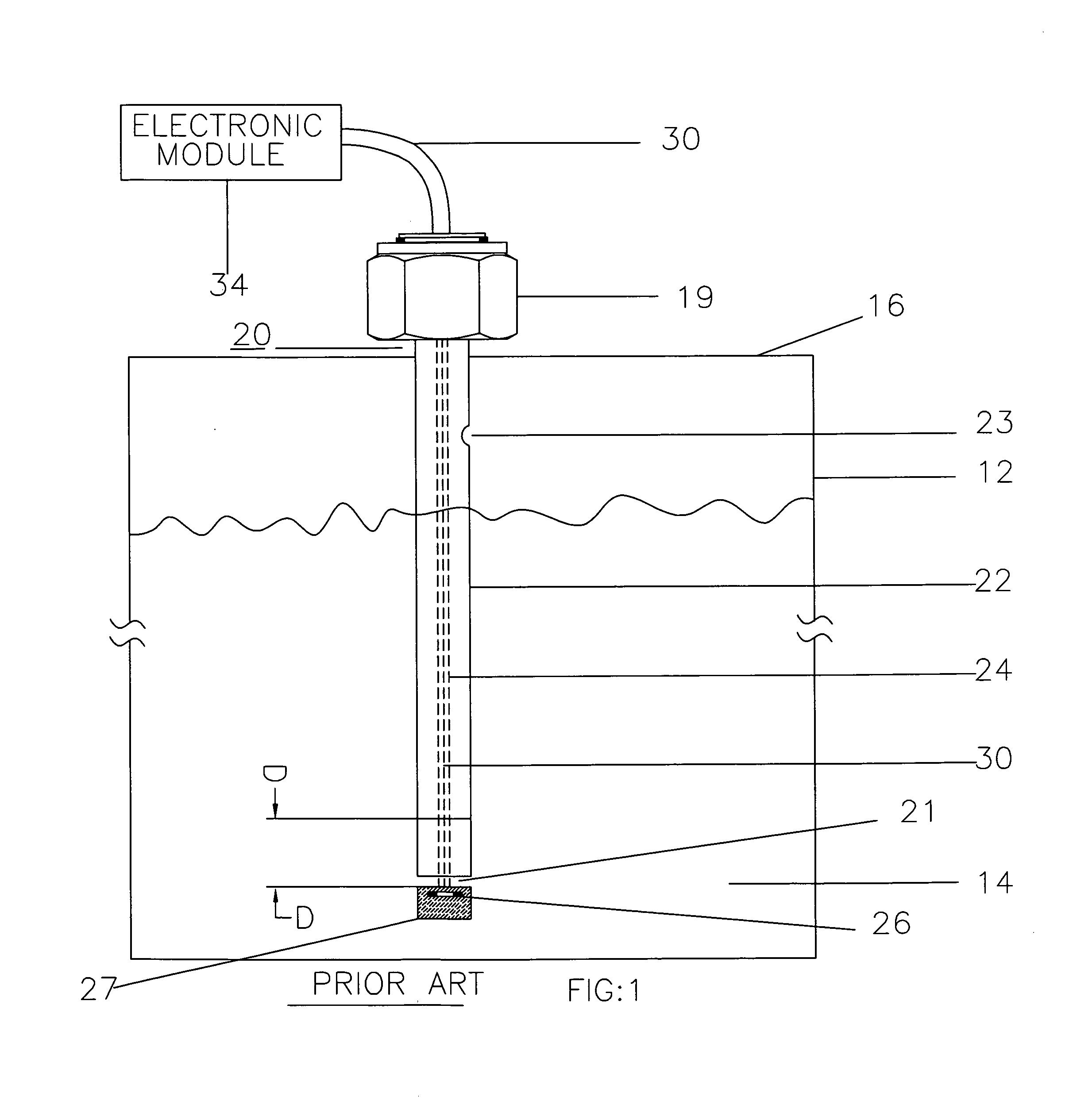 Bottom up contact type ultrasonic continuous level sensor