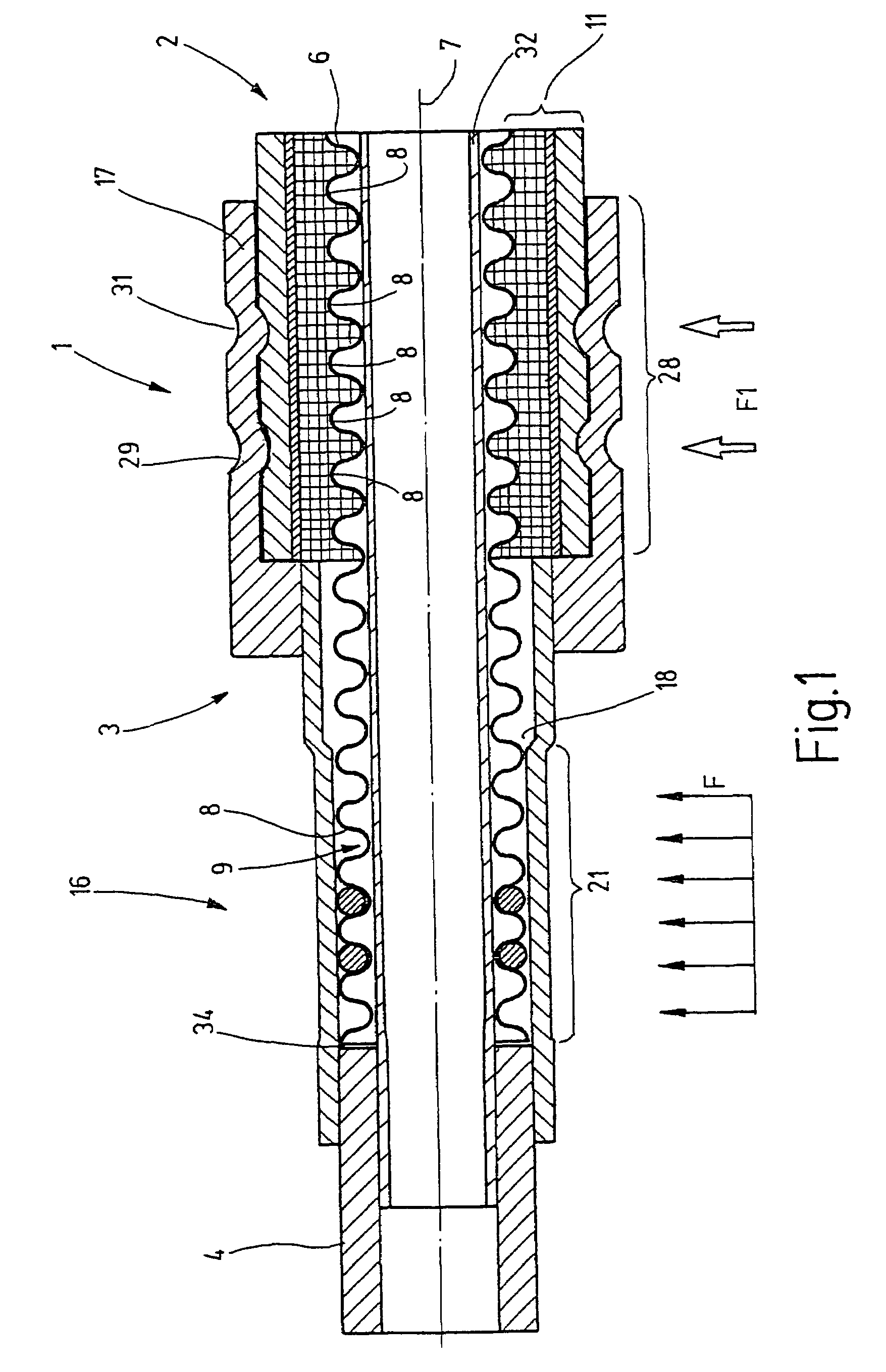 Flexible corrugated hose assembly and connecting process