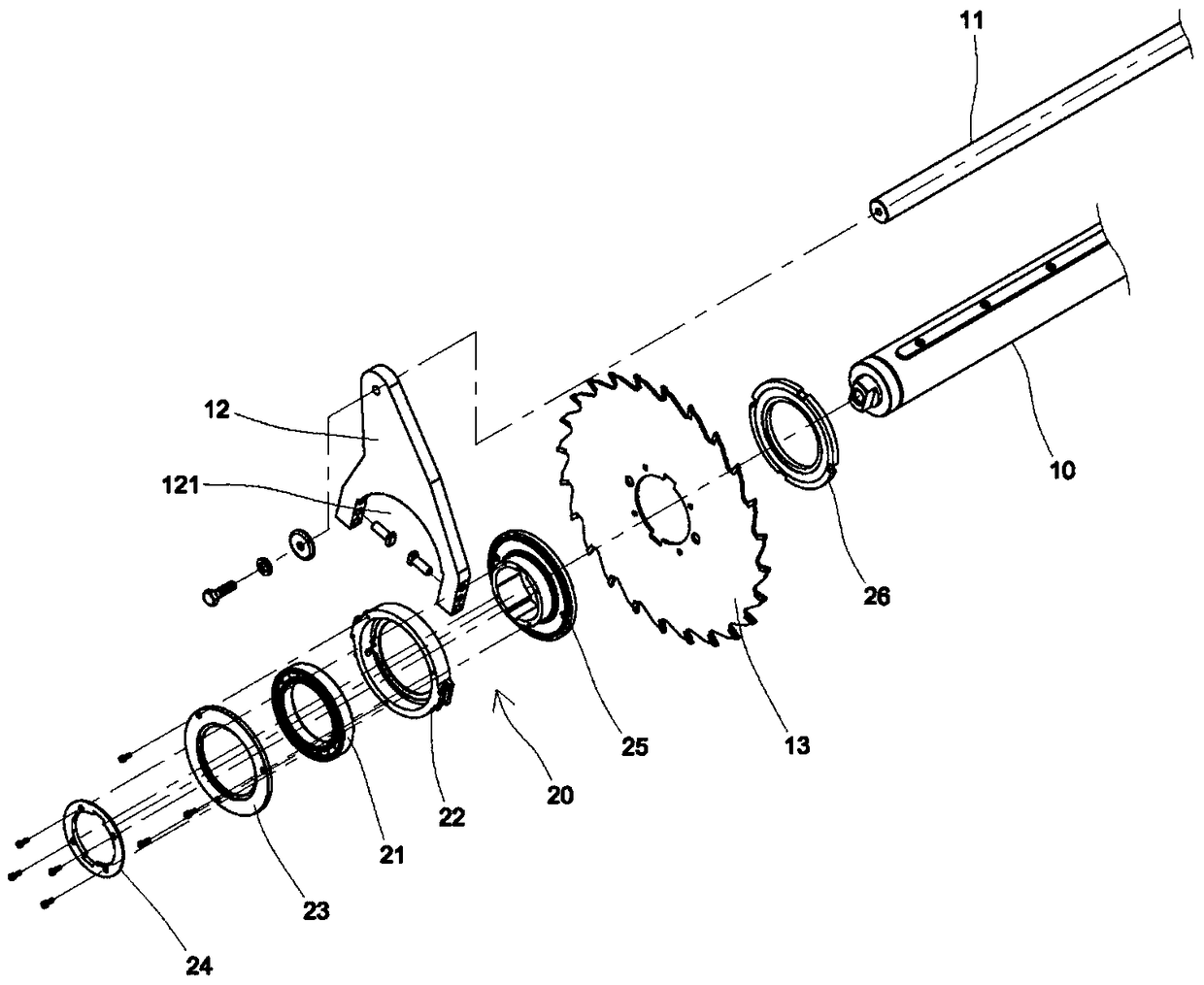 Rolling mechanism of drive shaft of woodworking machine