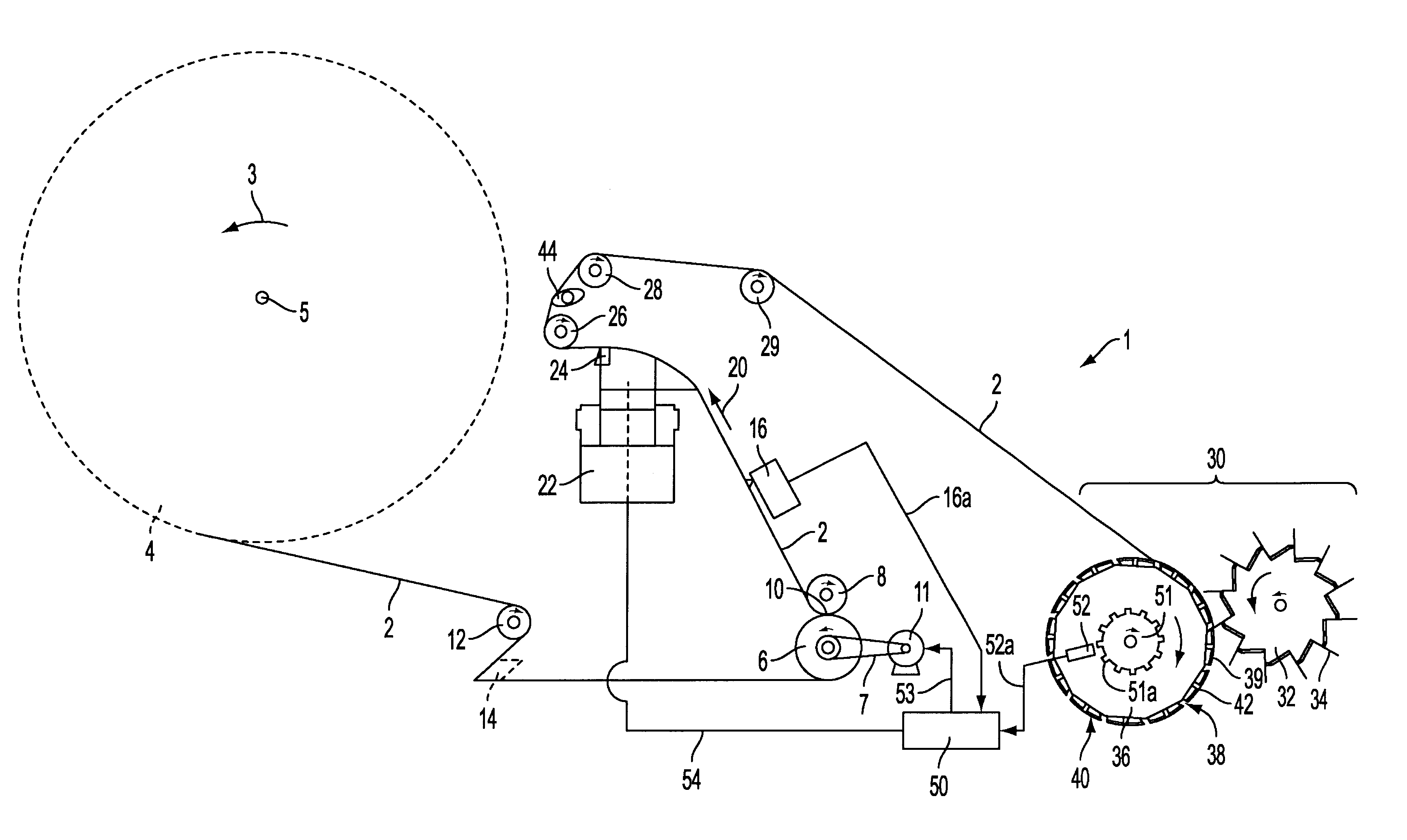 Apparatus for applying adhesive to a running web of wrapping material for smokers products