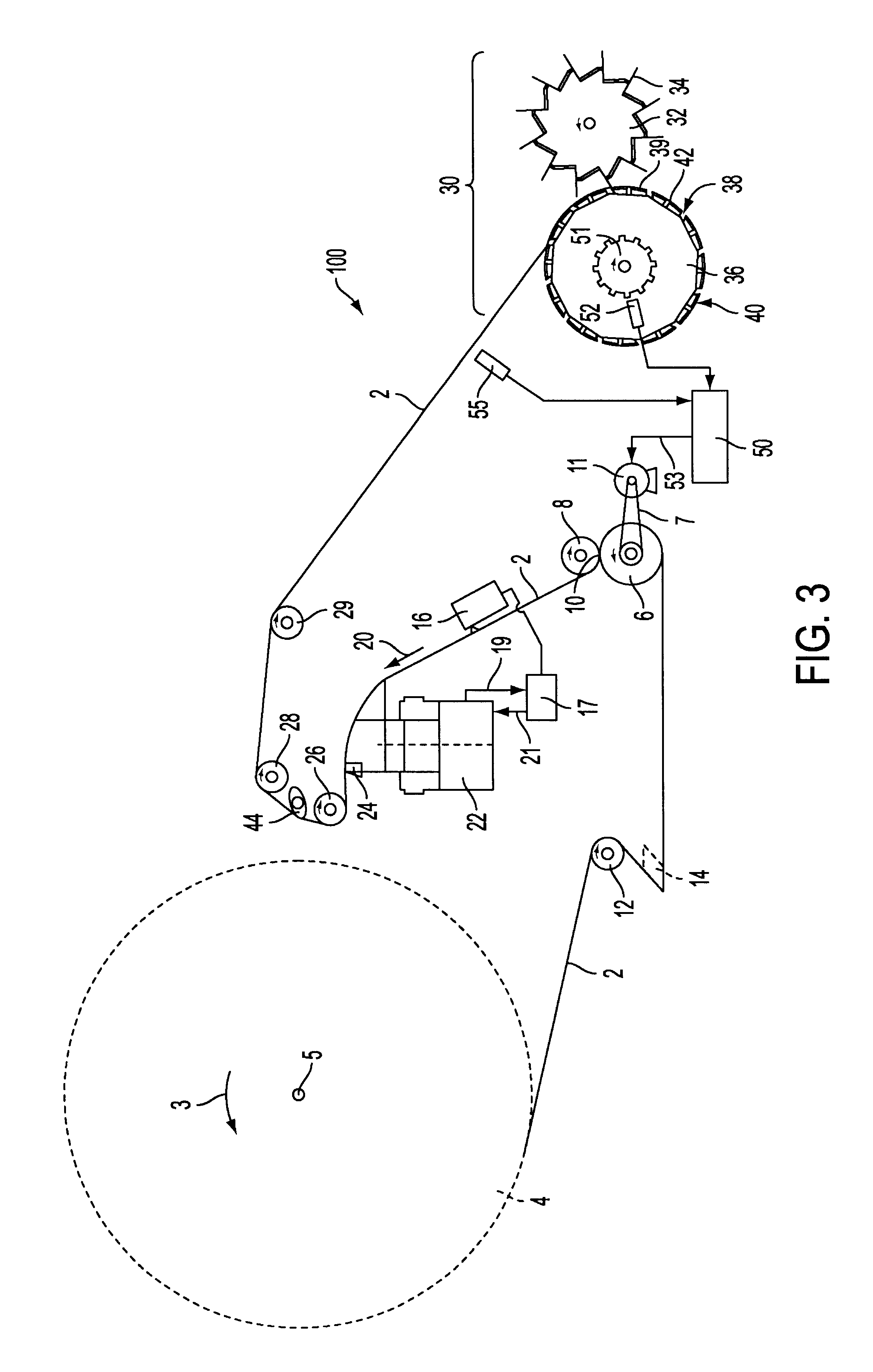 Apparatus for applying adhesive to a running web of wrapping material for smokers products
