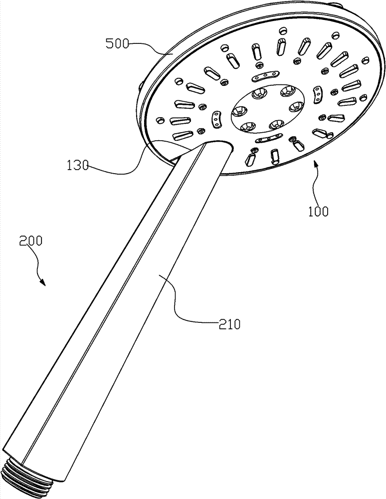 Handle shower head with bottom inlet water switched at back