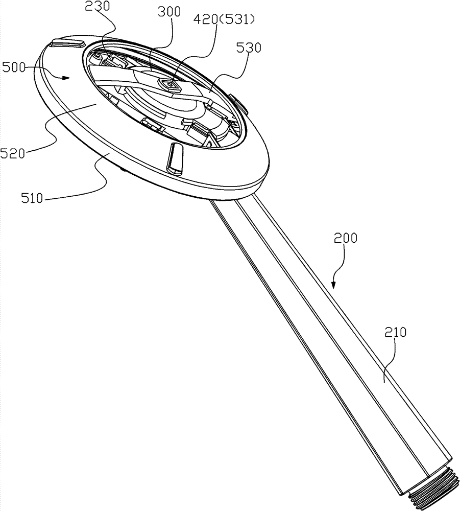 Handle shower head with bottom inlet water switched at back