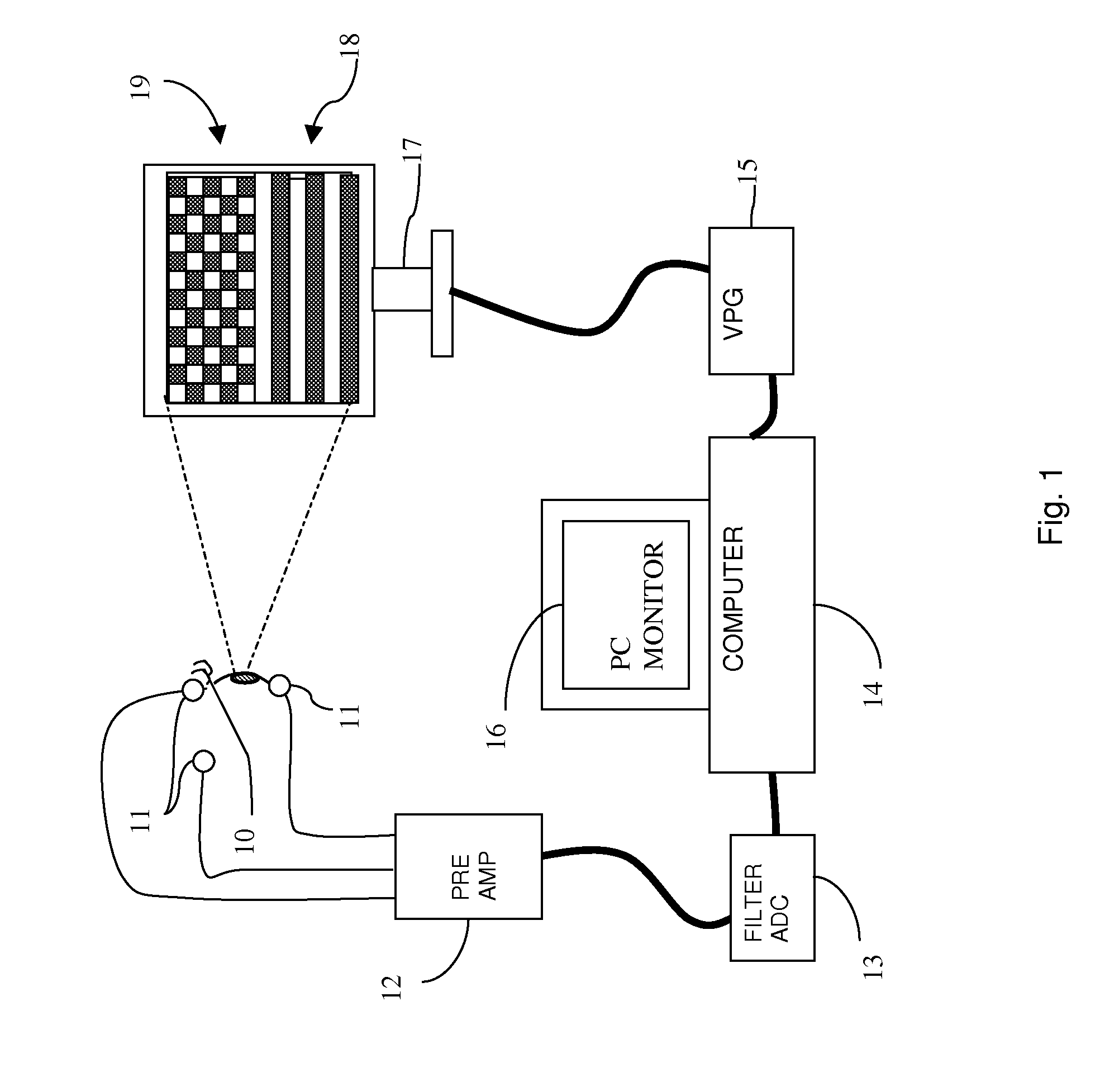 Method and apparatus for visual stimulation and recording of the pattern electroretinogram of the visual evoked potentials