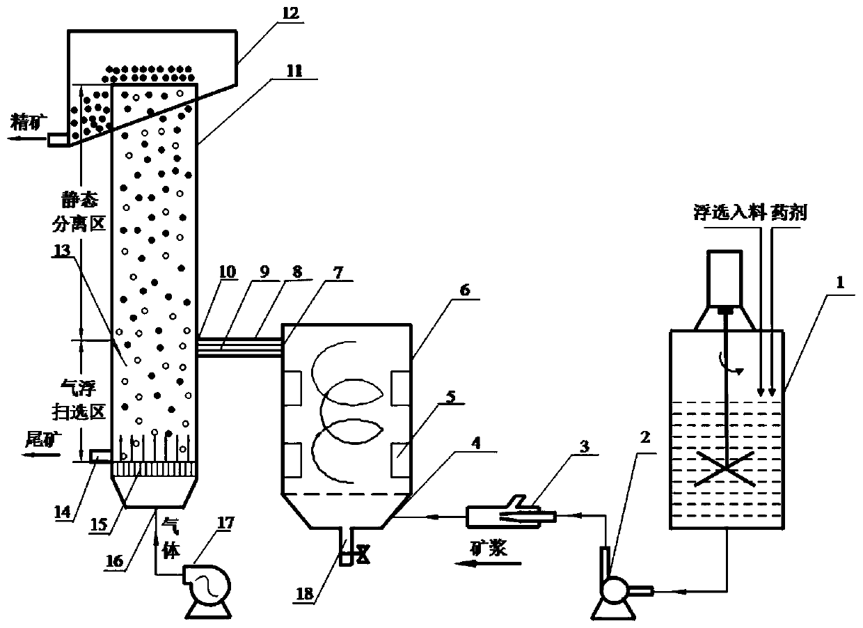 A column separation device and method for mineralization-flotation separation
