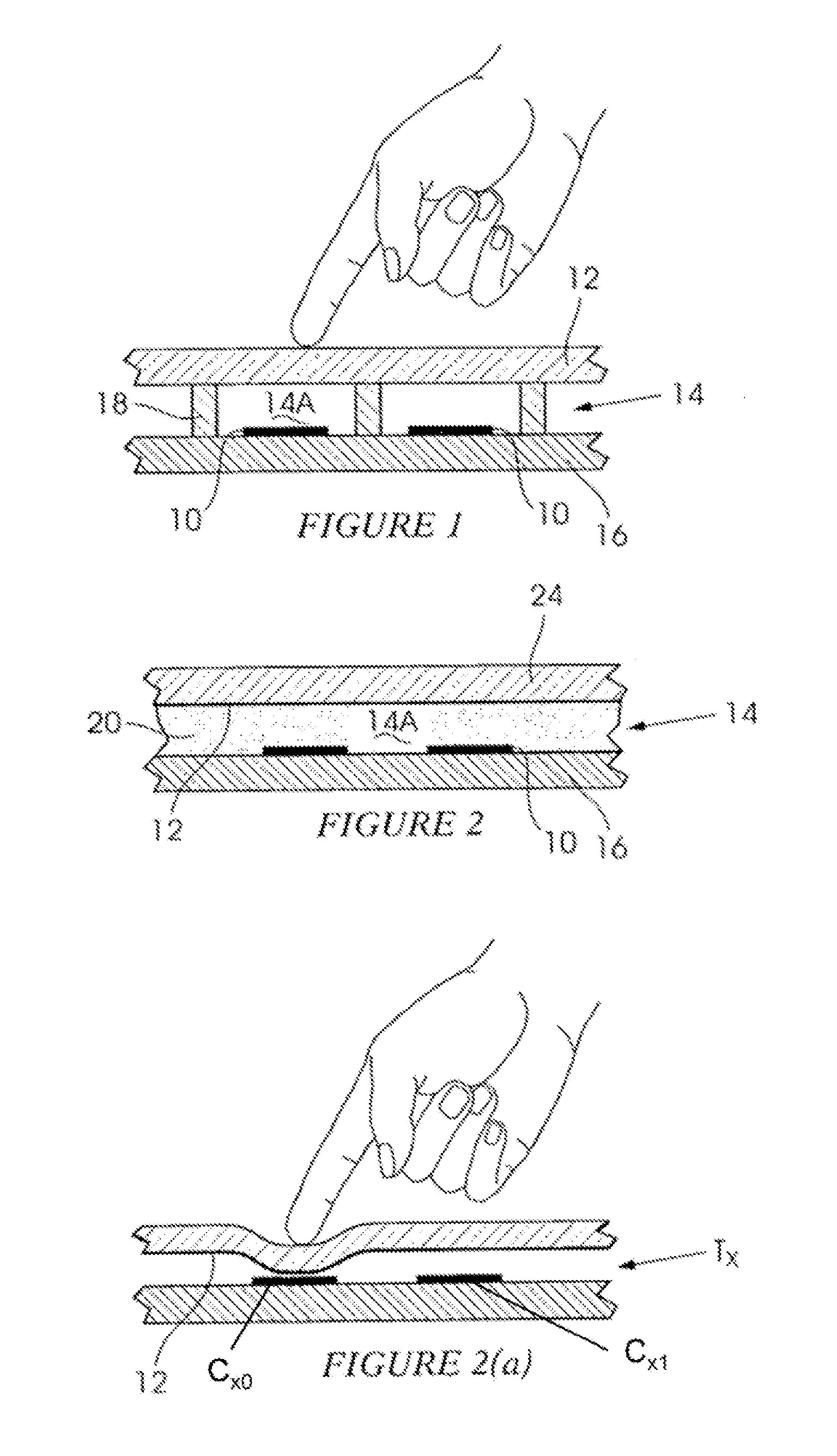 Pressure dependent capacitive sensing circuit switch construction