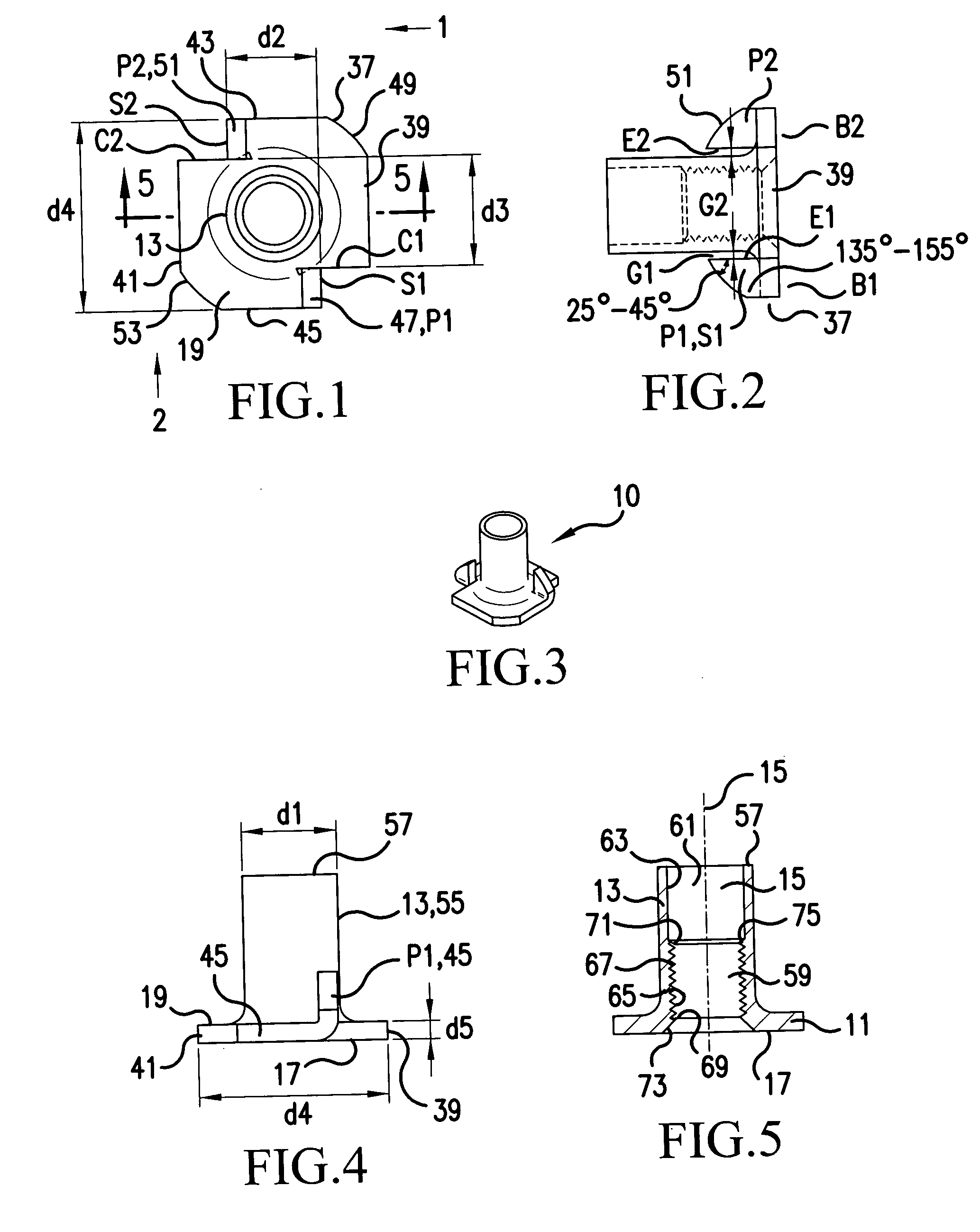 Fastener with prongs