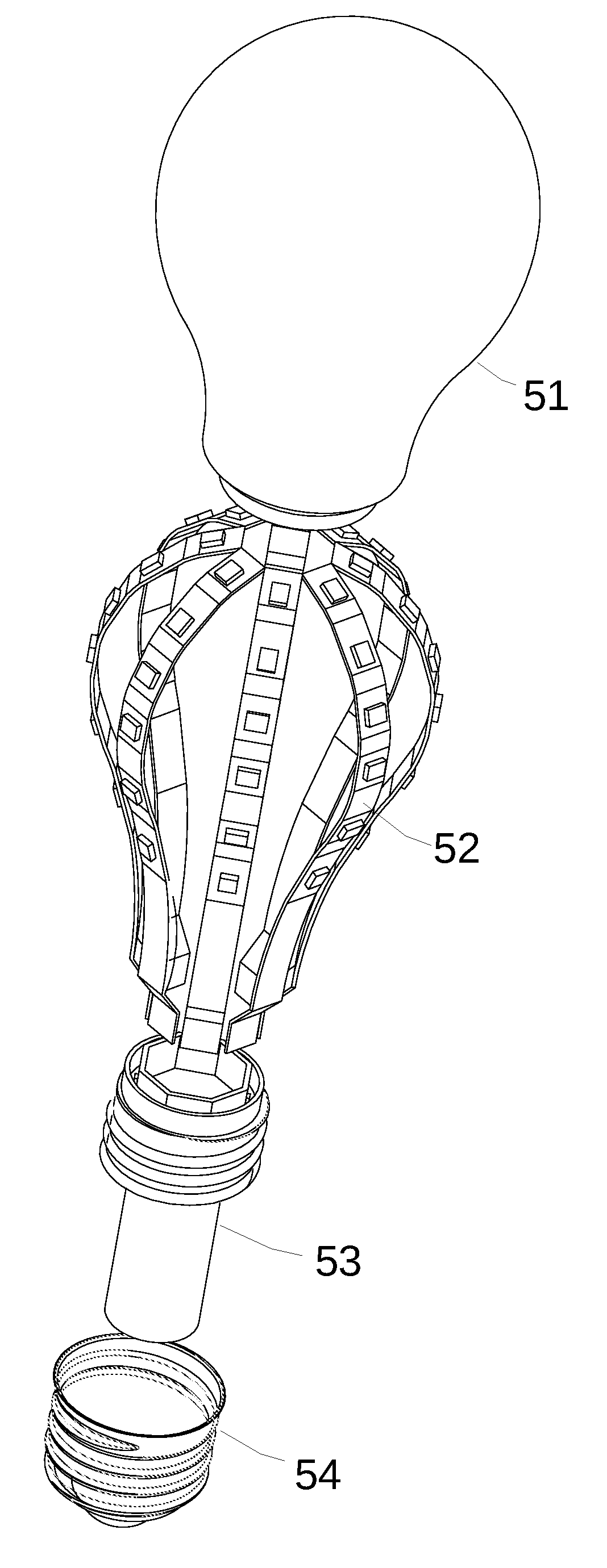 Method for installing LED light bar into light bulb and device