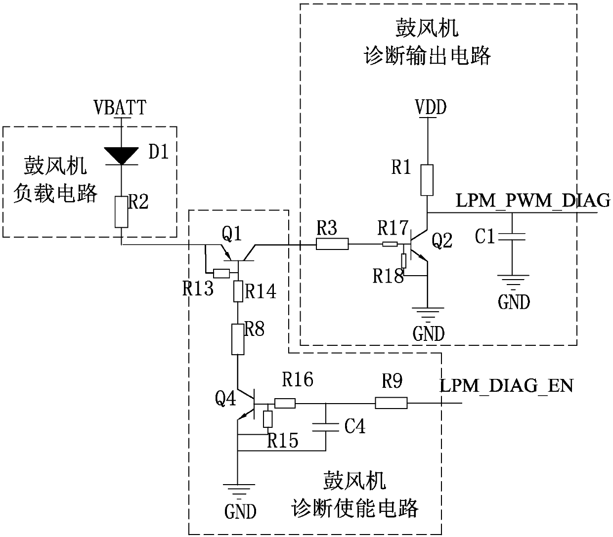 Air blower control circuit with diagnostic function