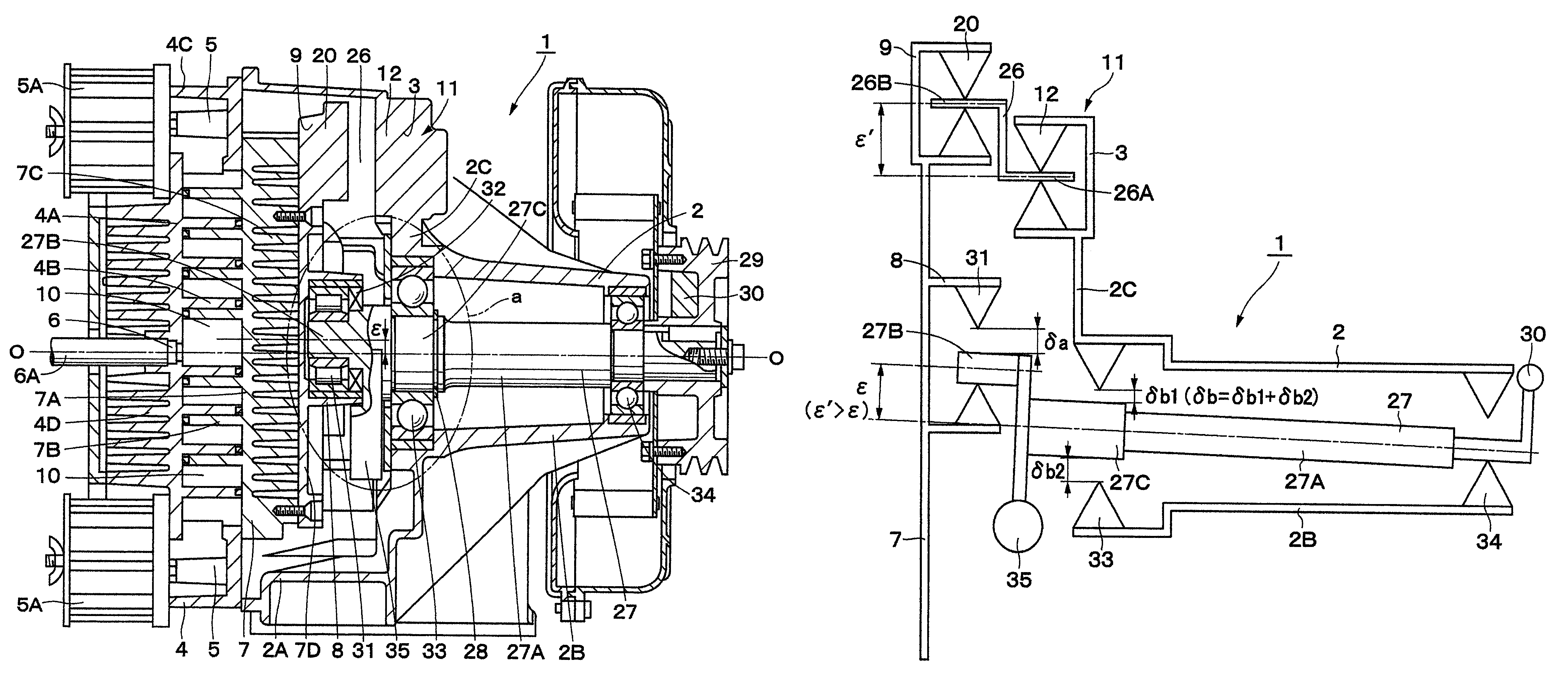 Bearings of a scroll type machine with crank mechanism
