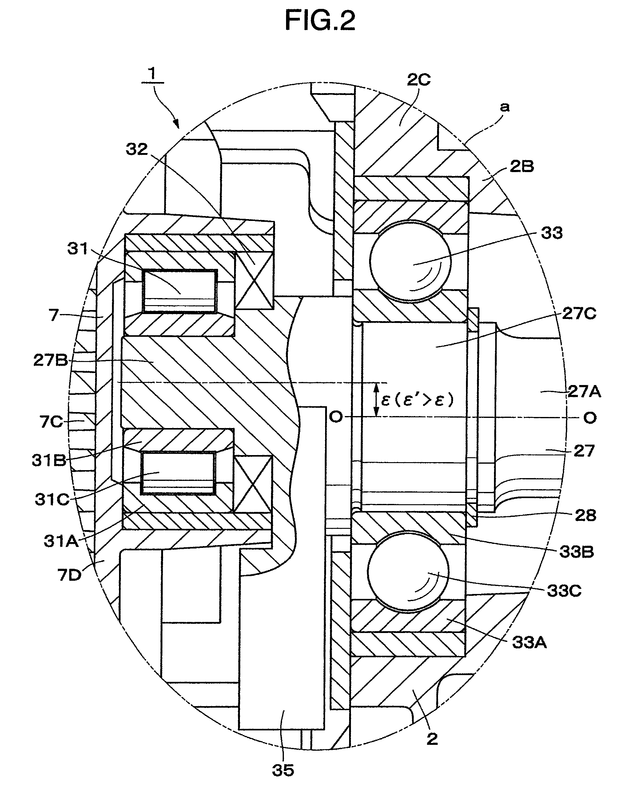 Bearings of a scroll type machine with crank mechanism