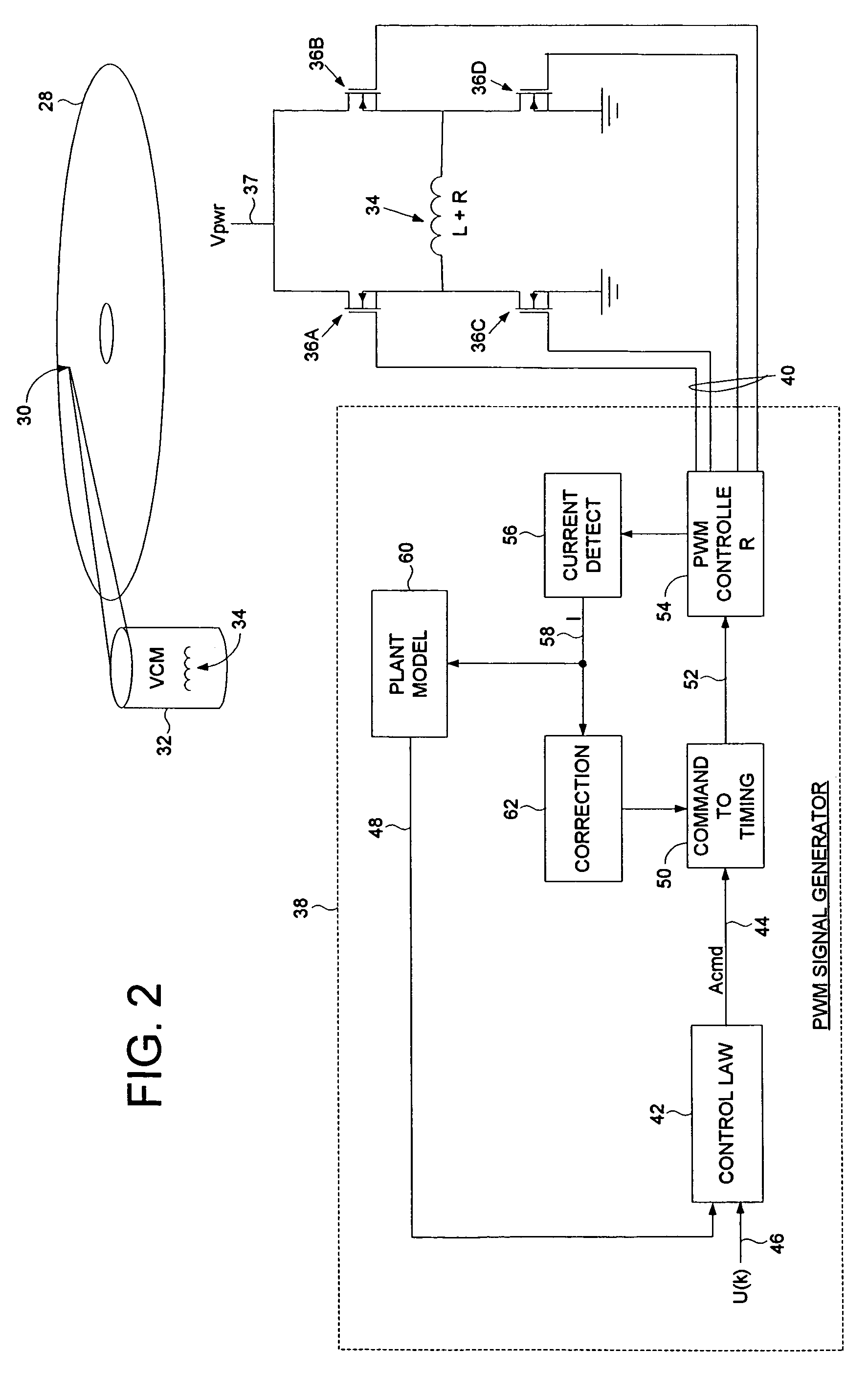 Disk drive pulse width modulating a voice coil motor using model reference current feedback
