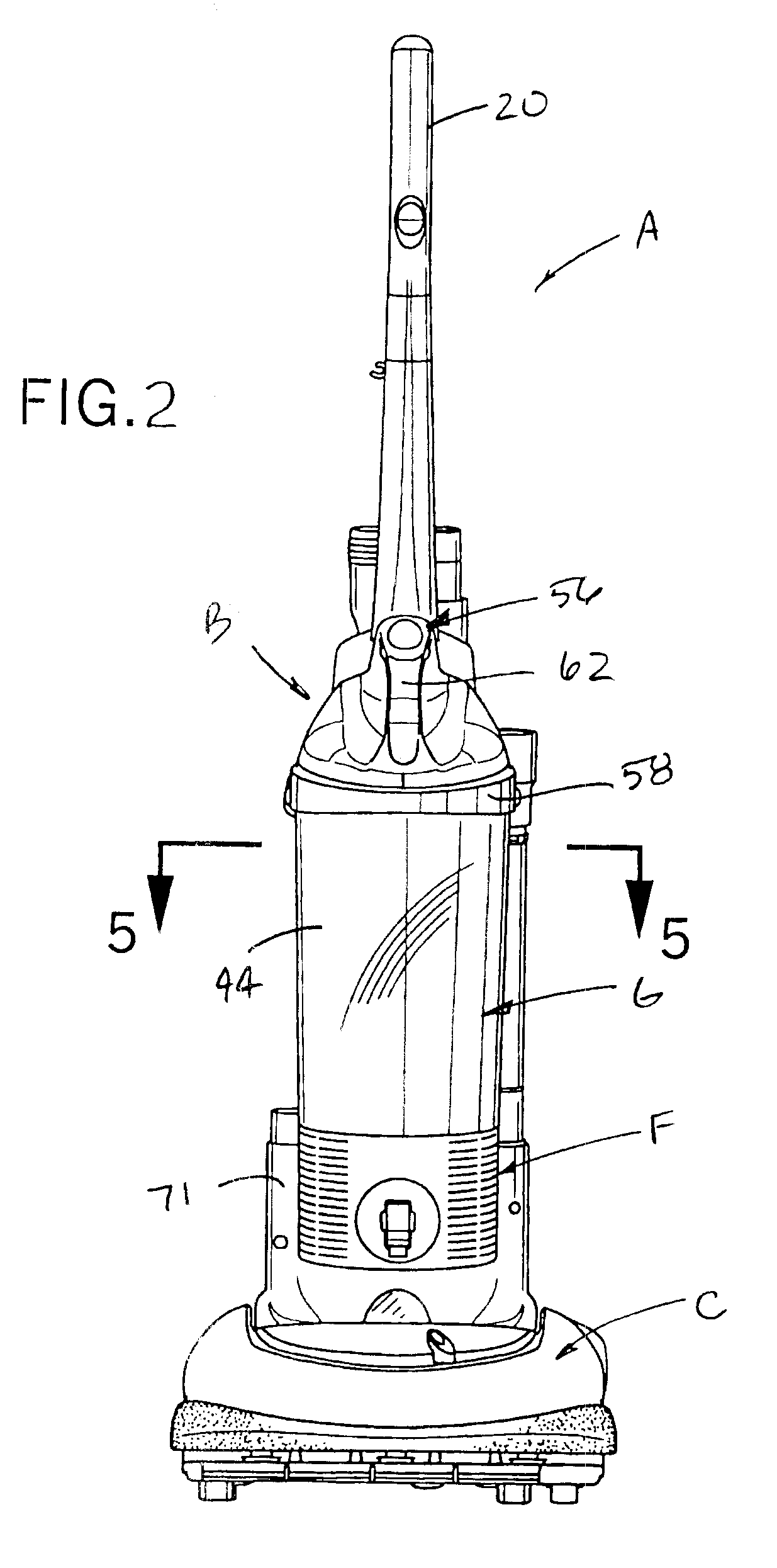 Upright vacuum cleaner with cyclonic airflow pathway