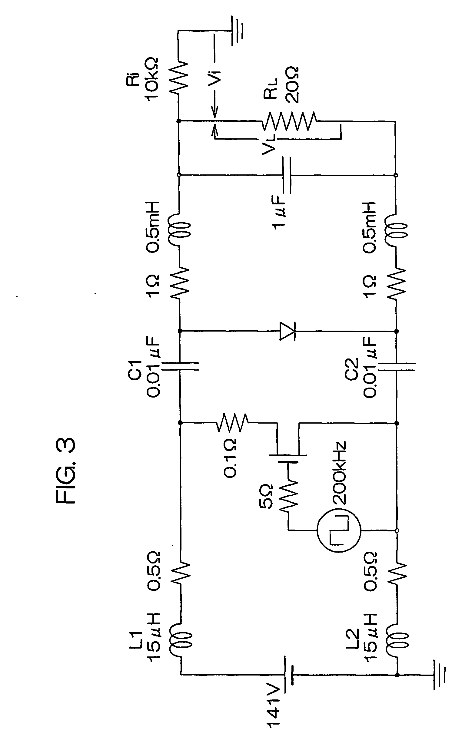 Cuk converter with inductors and capacitors on both power lines