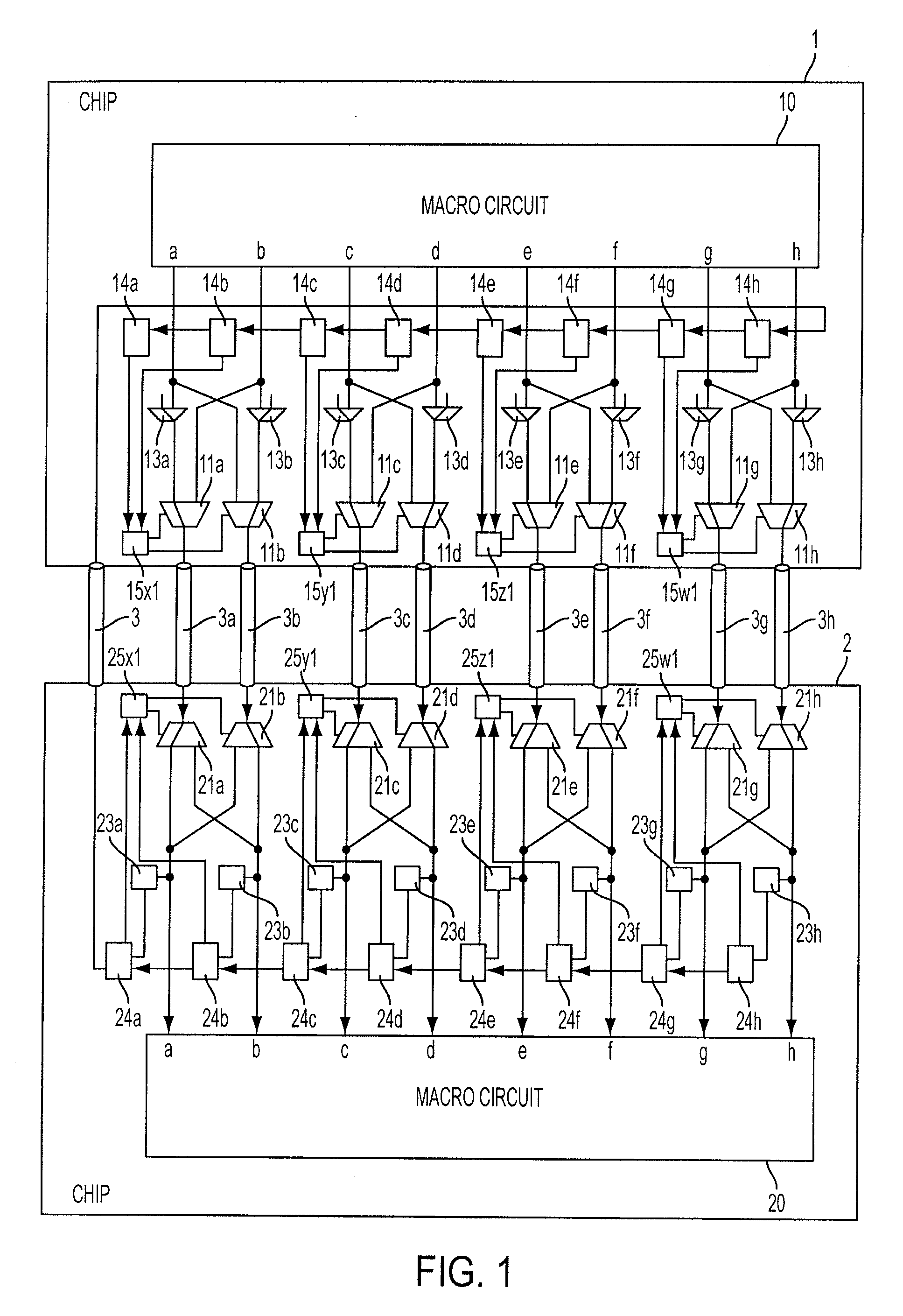Data transfer between chips in a multi-chip semiconductor device with an increased data transfer speed