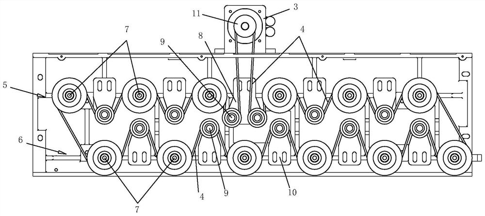 Roving frame upper and lower dragon rib spindle belt transmission device and roving frame