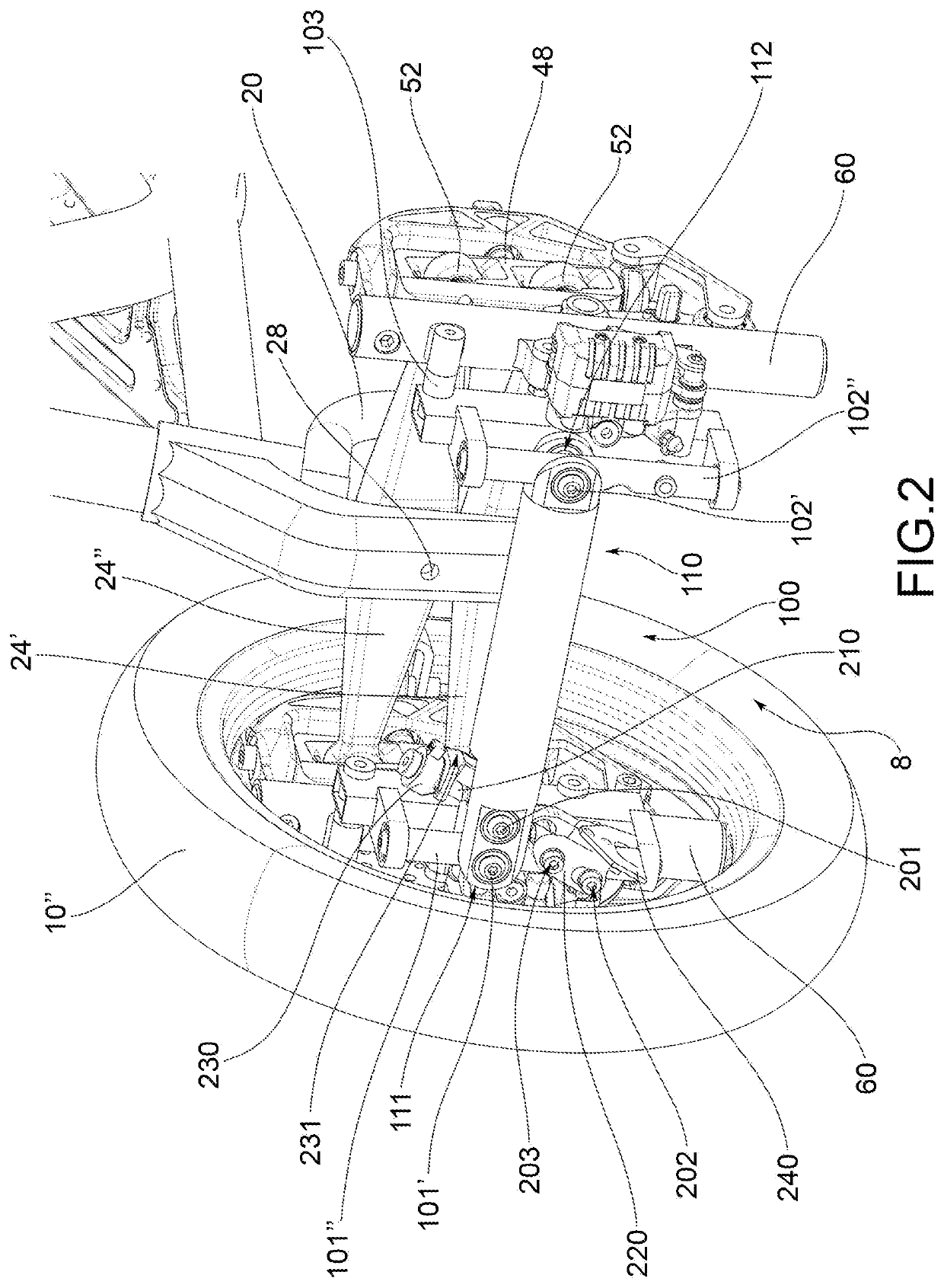 Forecarriage of a rolling motor vehicle with rolling block