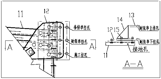 Three-span ground wire tension string and tower connecting device
