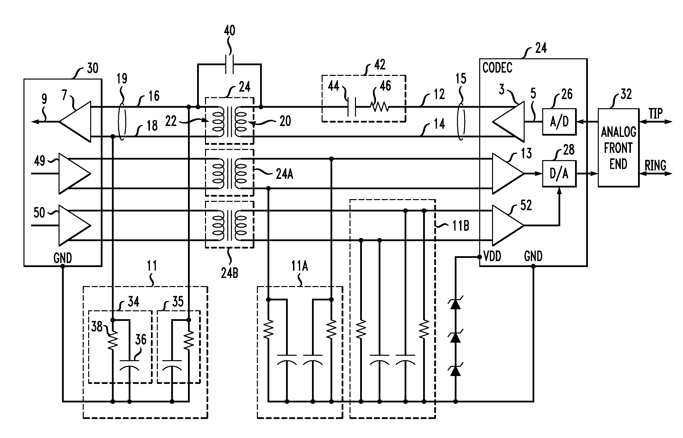 Inductive coupling for communications equipment interface circuitry