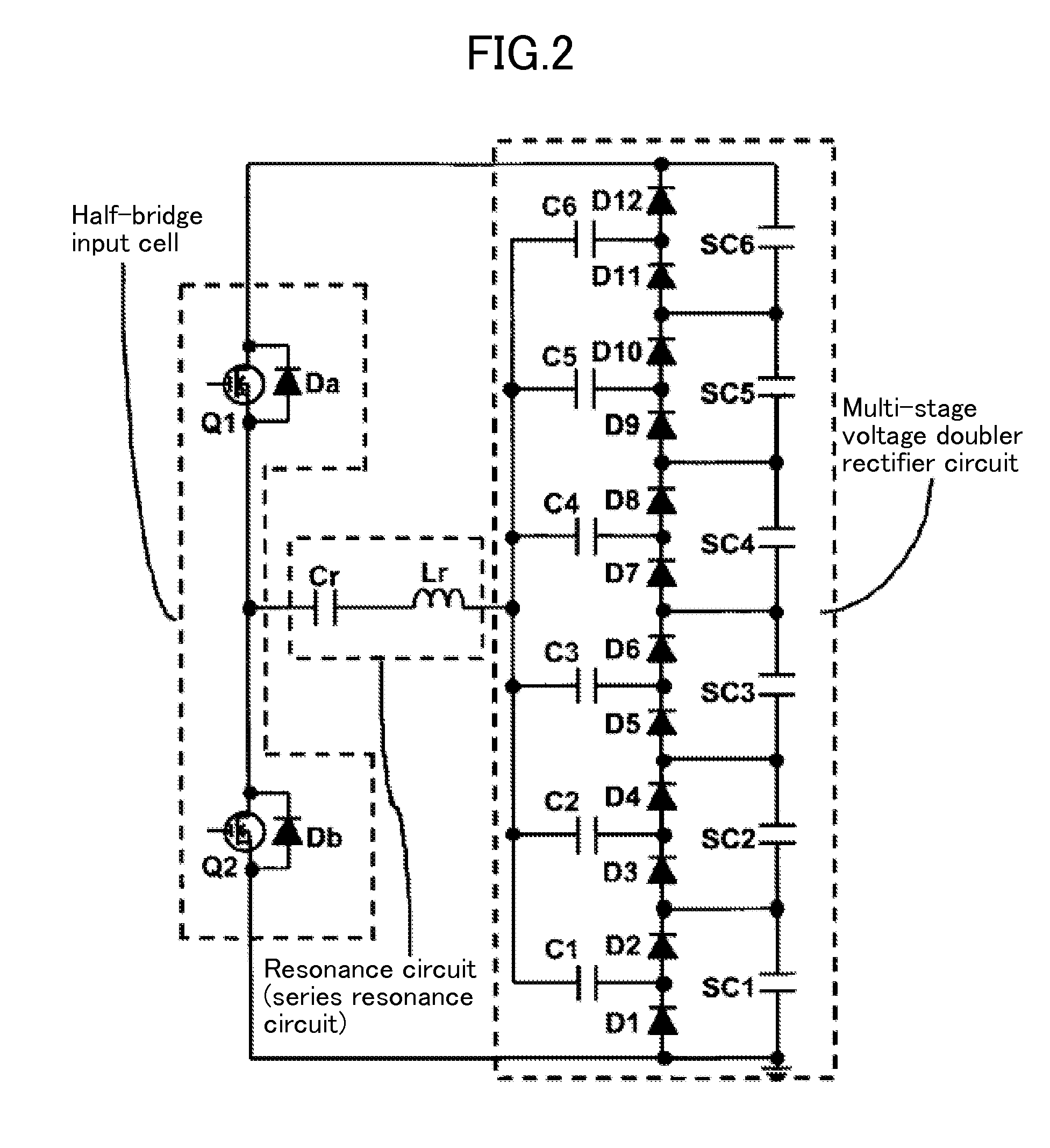 Charge-discharge device with equalization function using both convertor and multi-stage voltage doubler rectifier circuit