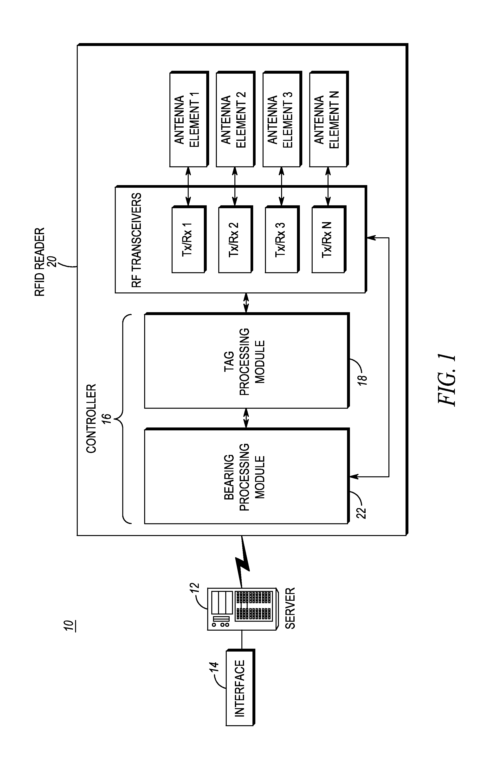 System for and method of estimating bearings of radio frequency identification (RFID) tags that return RFID receive signals whose power is below a predetermined threshold