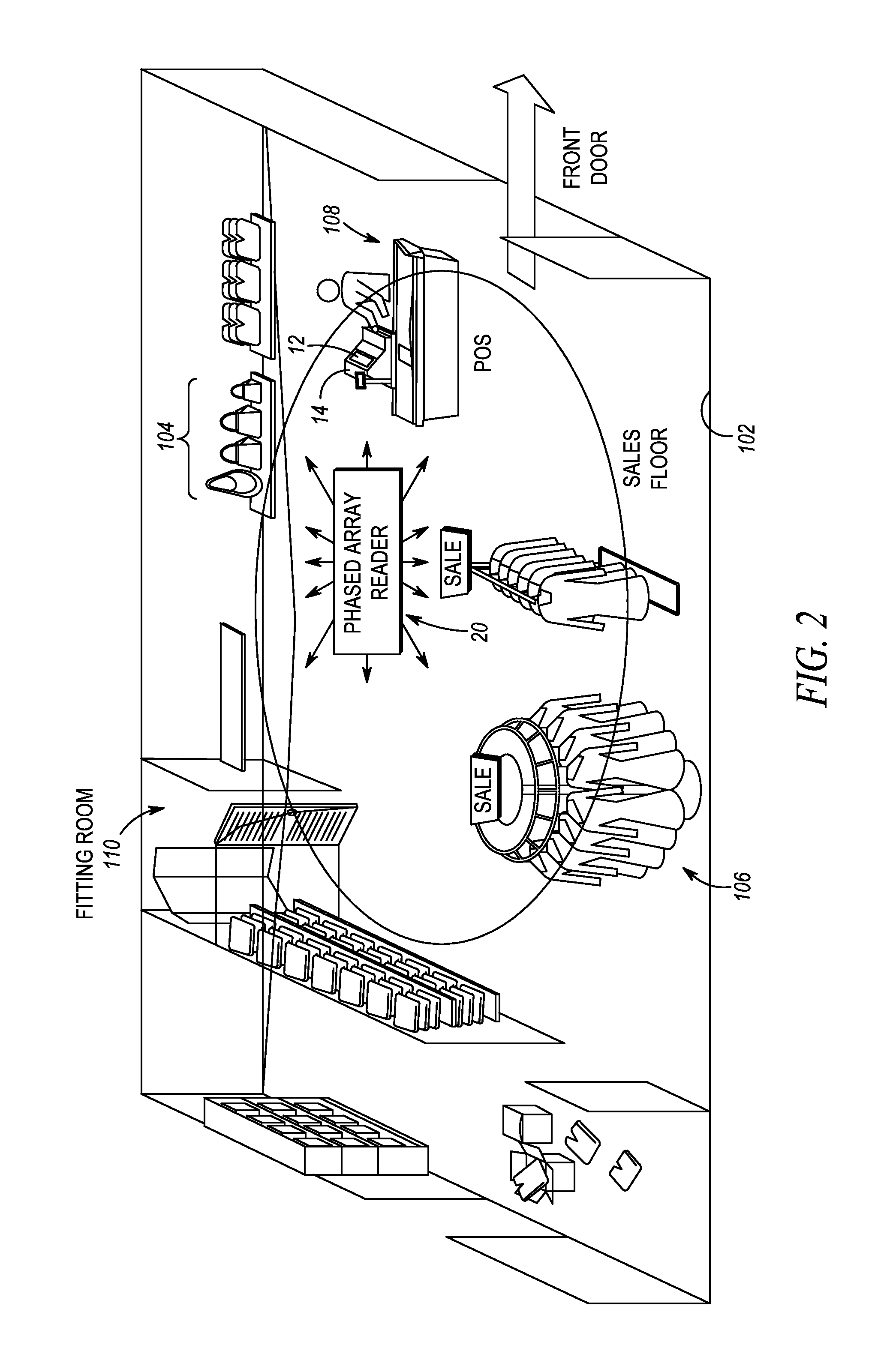 System for and method of estimating bearings of radio frequency identification (RFID) tags that return RFID receive signals whose power is below a predetermined threshold