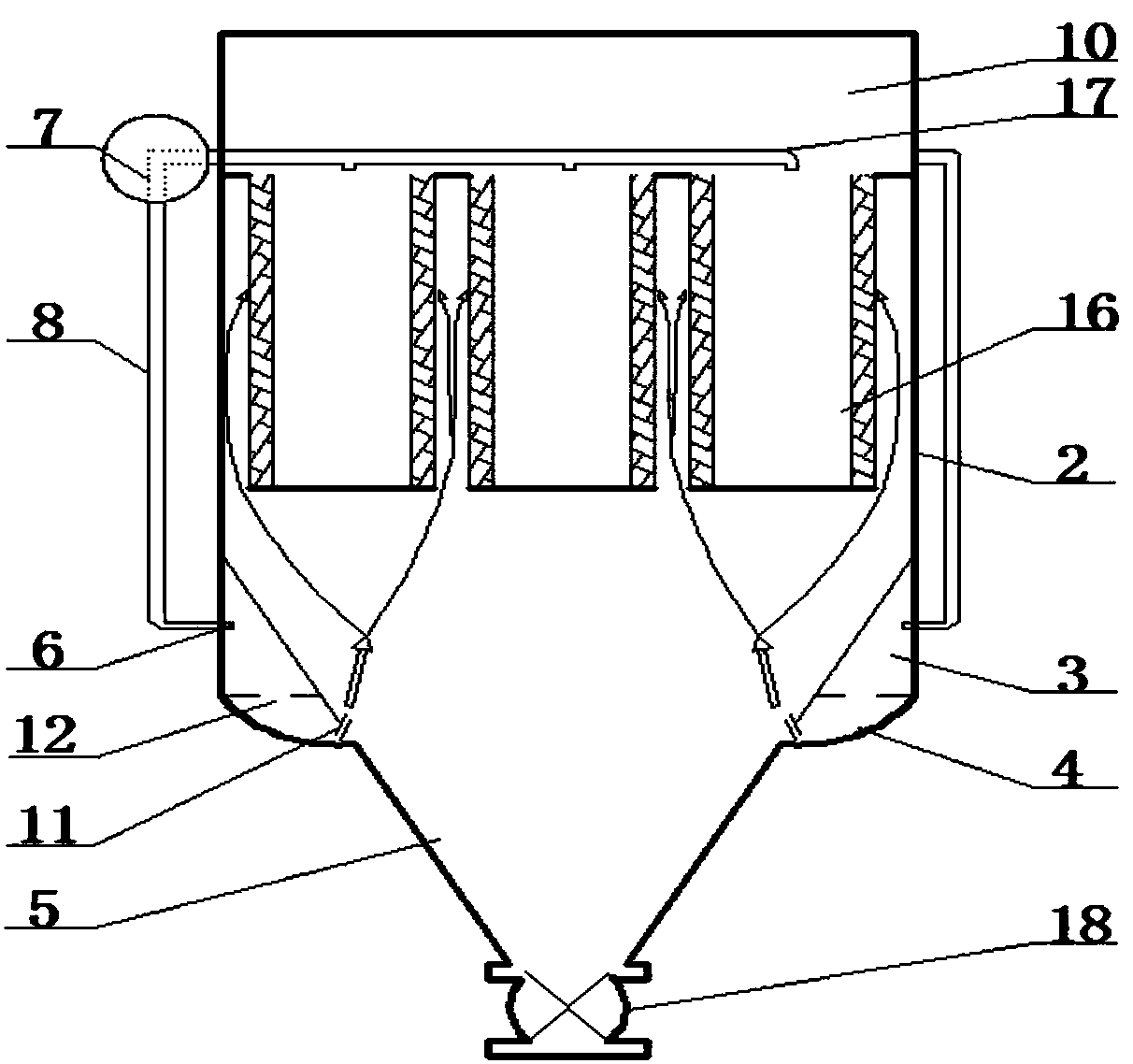 A filter cartridge dust collector with uniform air supply