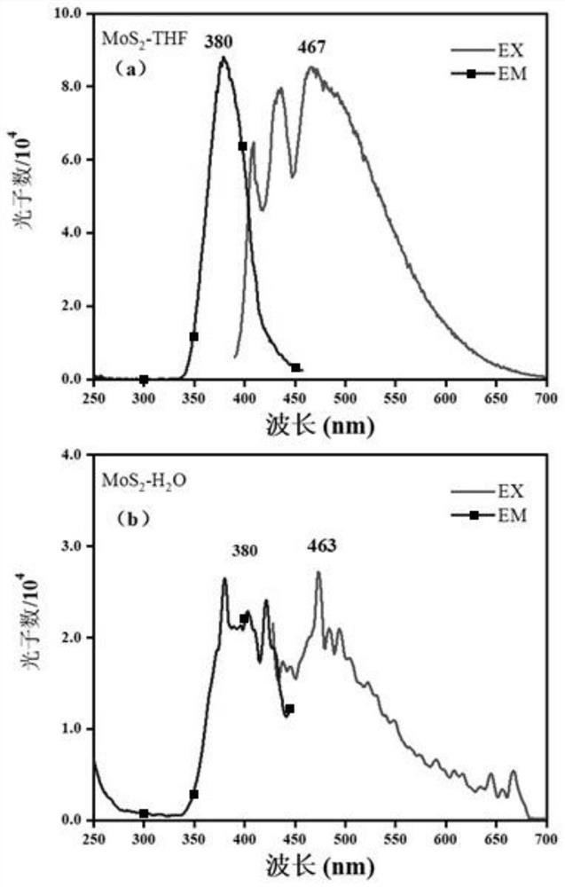 Fluorescent quantum dot with MoS2 and organic polymer shell structure and preparation method of fluorescent quantum dot