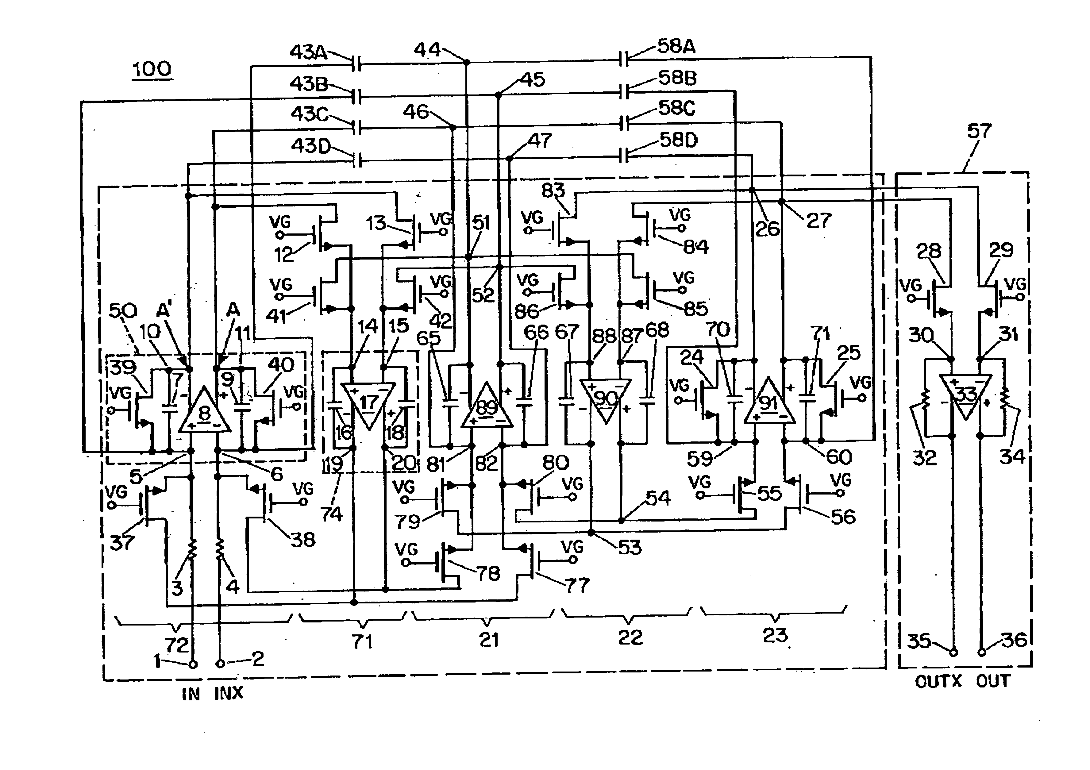 Active continuous-time filter with increased dynamic range in the presence of blocker signals