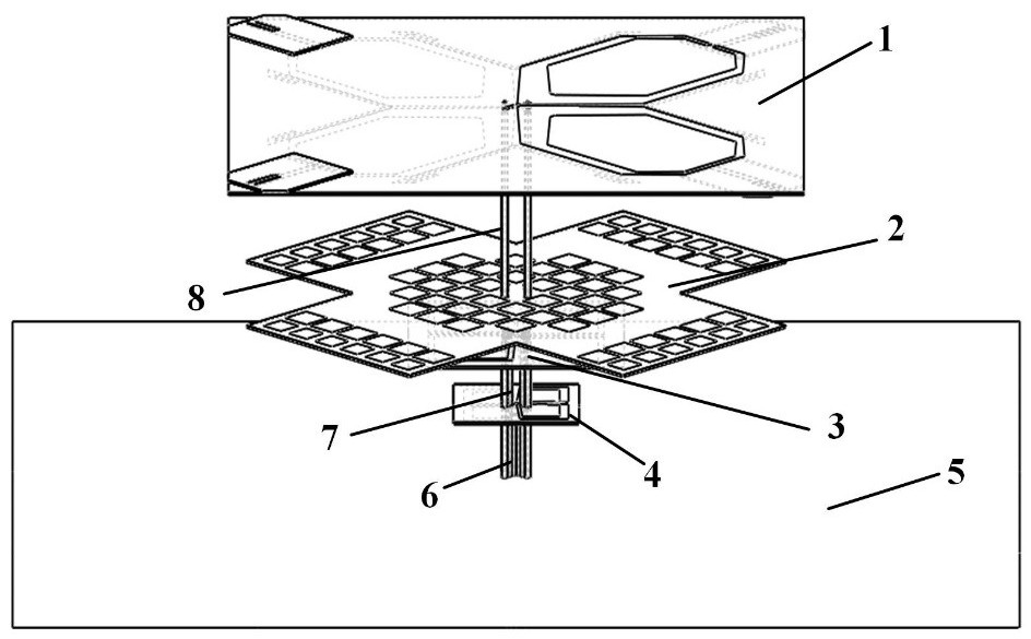 Three-frequency common-caliber fusion antenna, fusion method and communication equipment