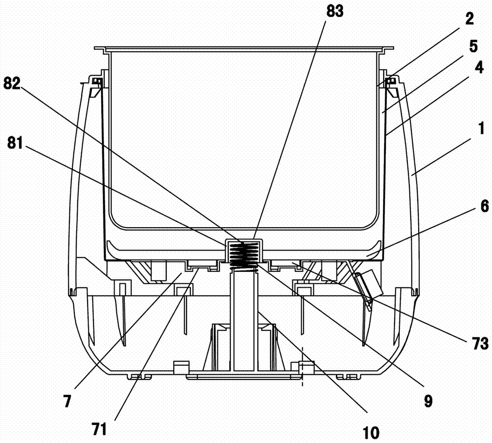 The installation structure of the temperature sensing element of the miniature rice cooker