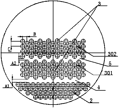 Falling film evaporator with unique gas passage