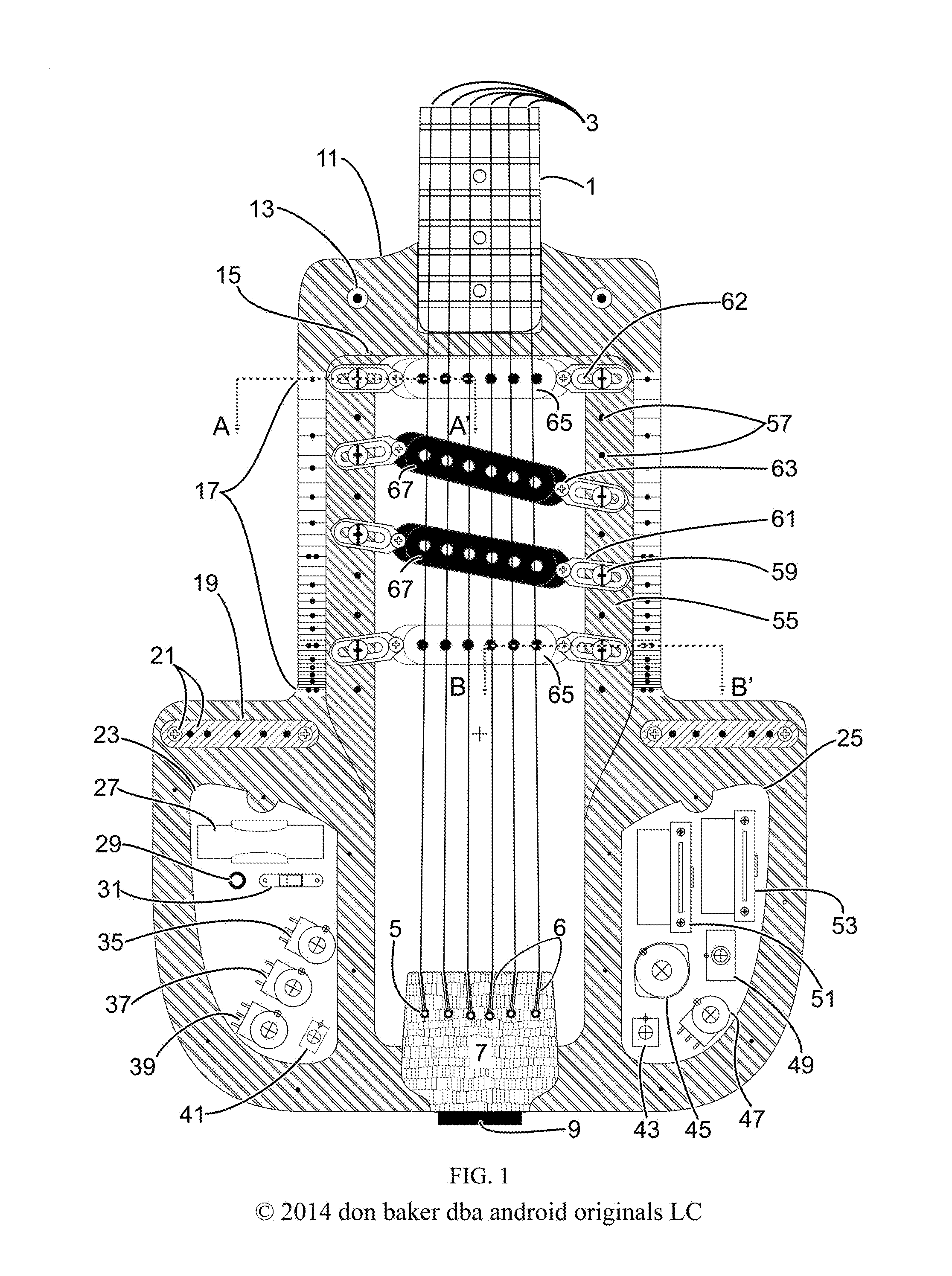 Acoustic-electric stringed instrument with improved body, electric pickup placement, pickup switching and electronic circuit