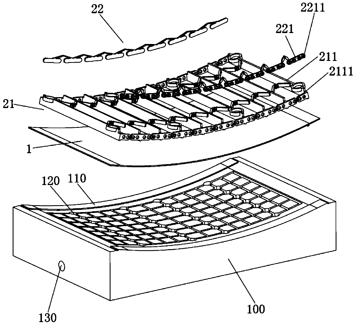 Flexible display module of LED display screen, and assembling process and positioning fixture thereof