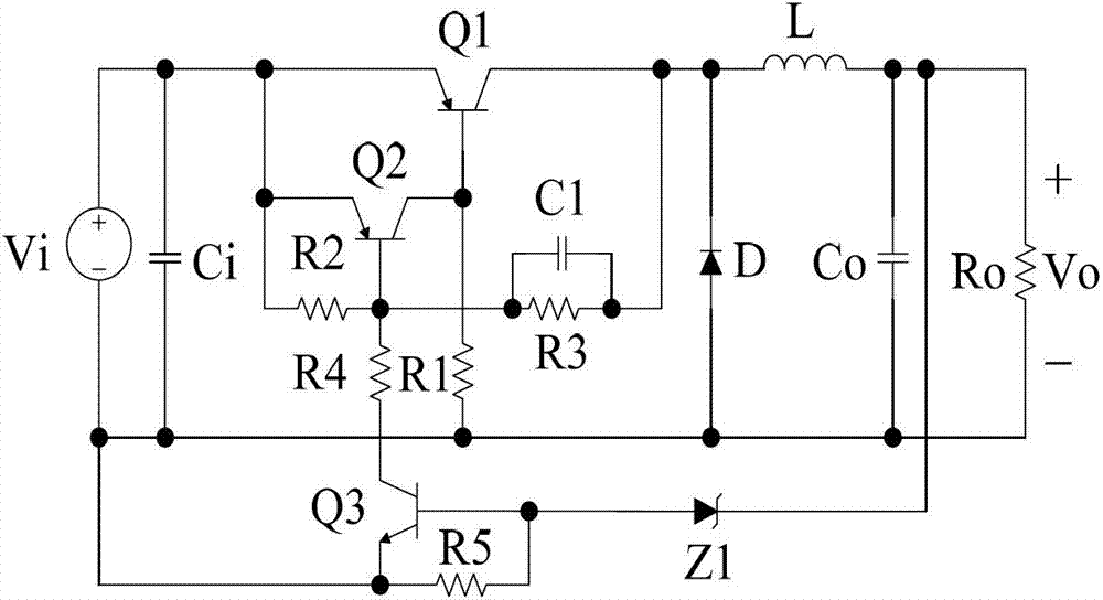 BJT (bipolar junction transistor)-type auto-excitation Buck converter with small main switching tube driving loss