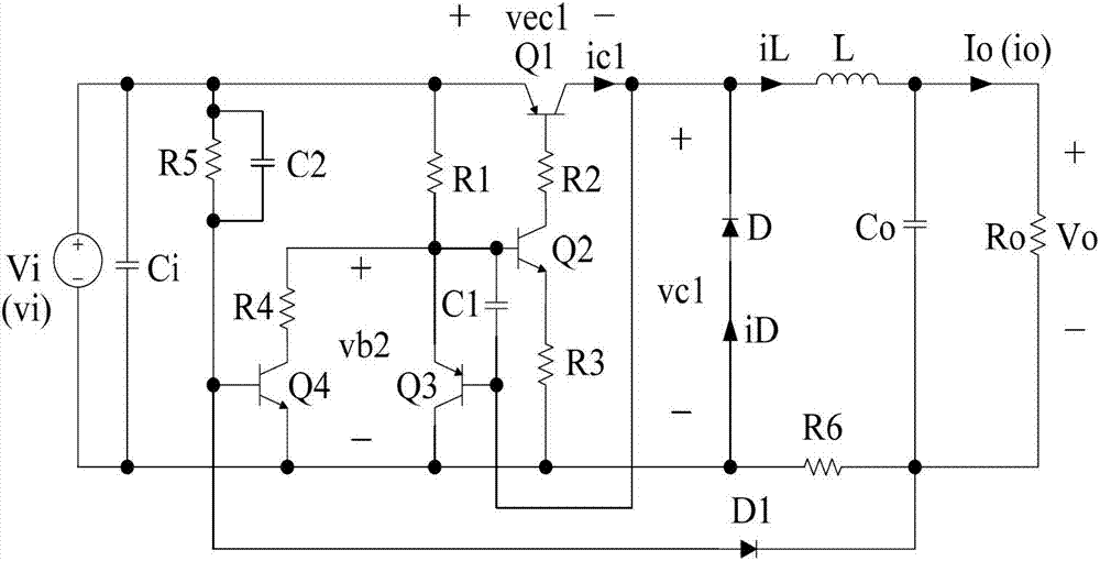 BJT (bipolar junction transistor)-type auto-excitation Buck converter with small main switching tube driving loss
