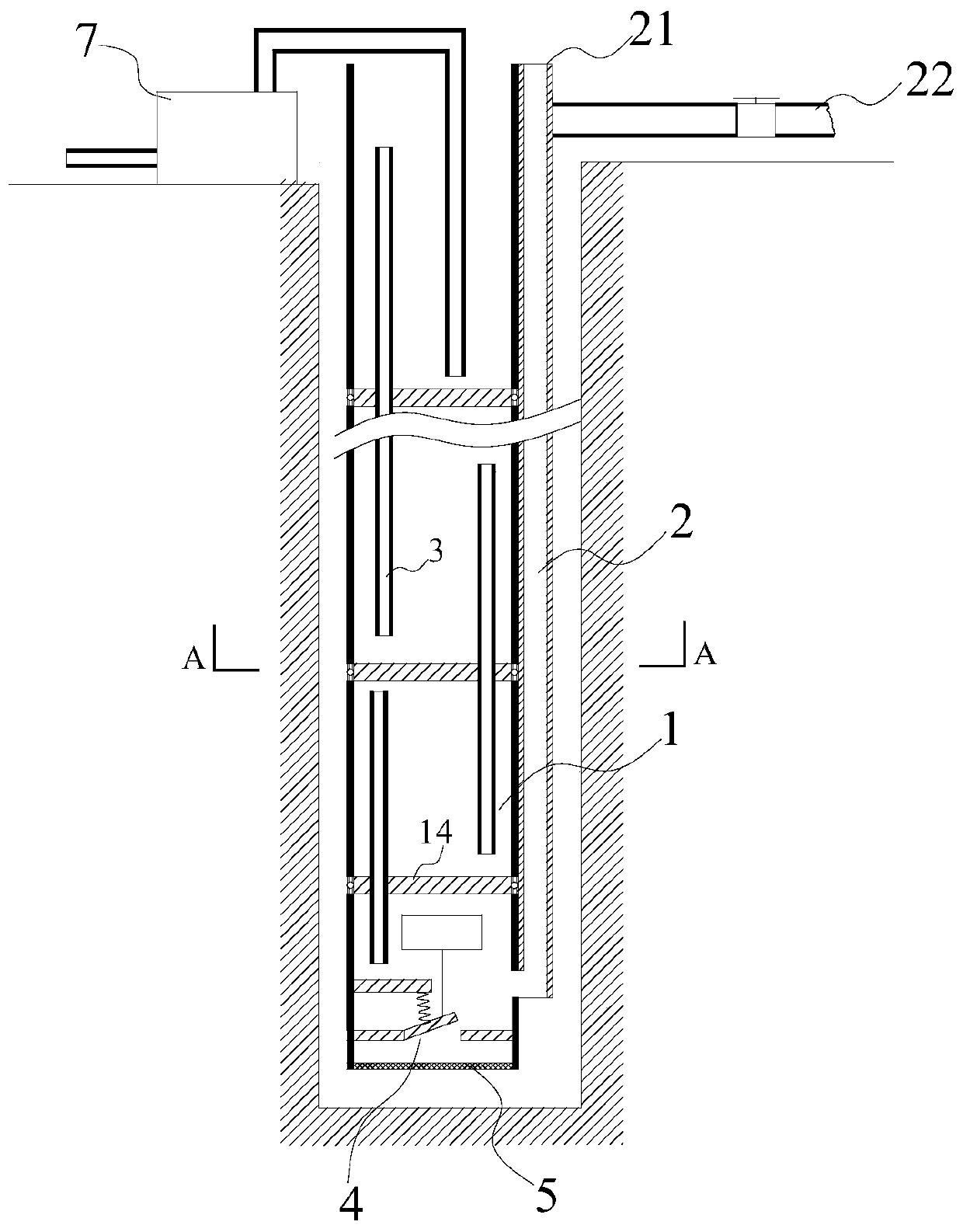 Multi-cavity sectional type descending gas extracting, drilling and water draining device and method