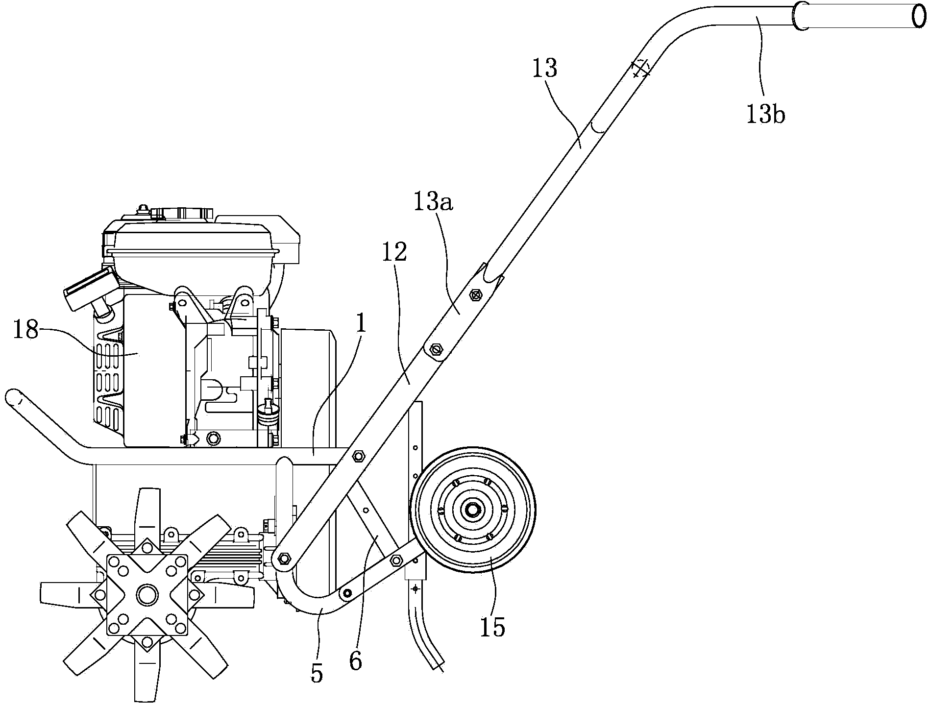 Handle seat, back wheel assembly and engine arrangement structure of portable micro cultivator
