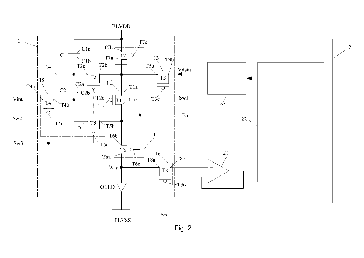 Active-matrix organic light-emitting diode pixel circuit of integrated external processor and driving method for the same