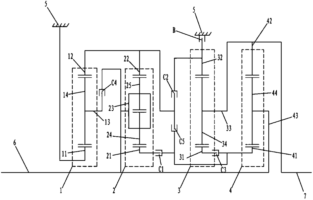 Four-planetary-gear-set automatic transmission and vehicle