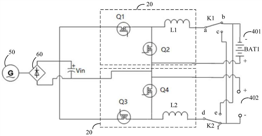 Generator charging circuit, generator and generator starting method