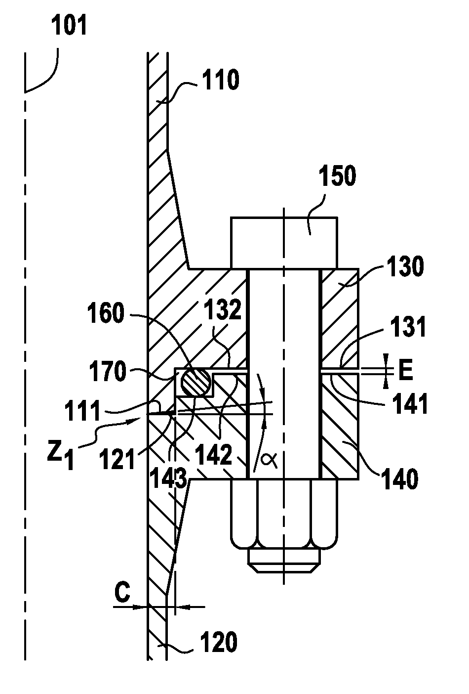 Device for pre-stressed sealed connection with flanges