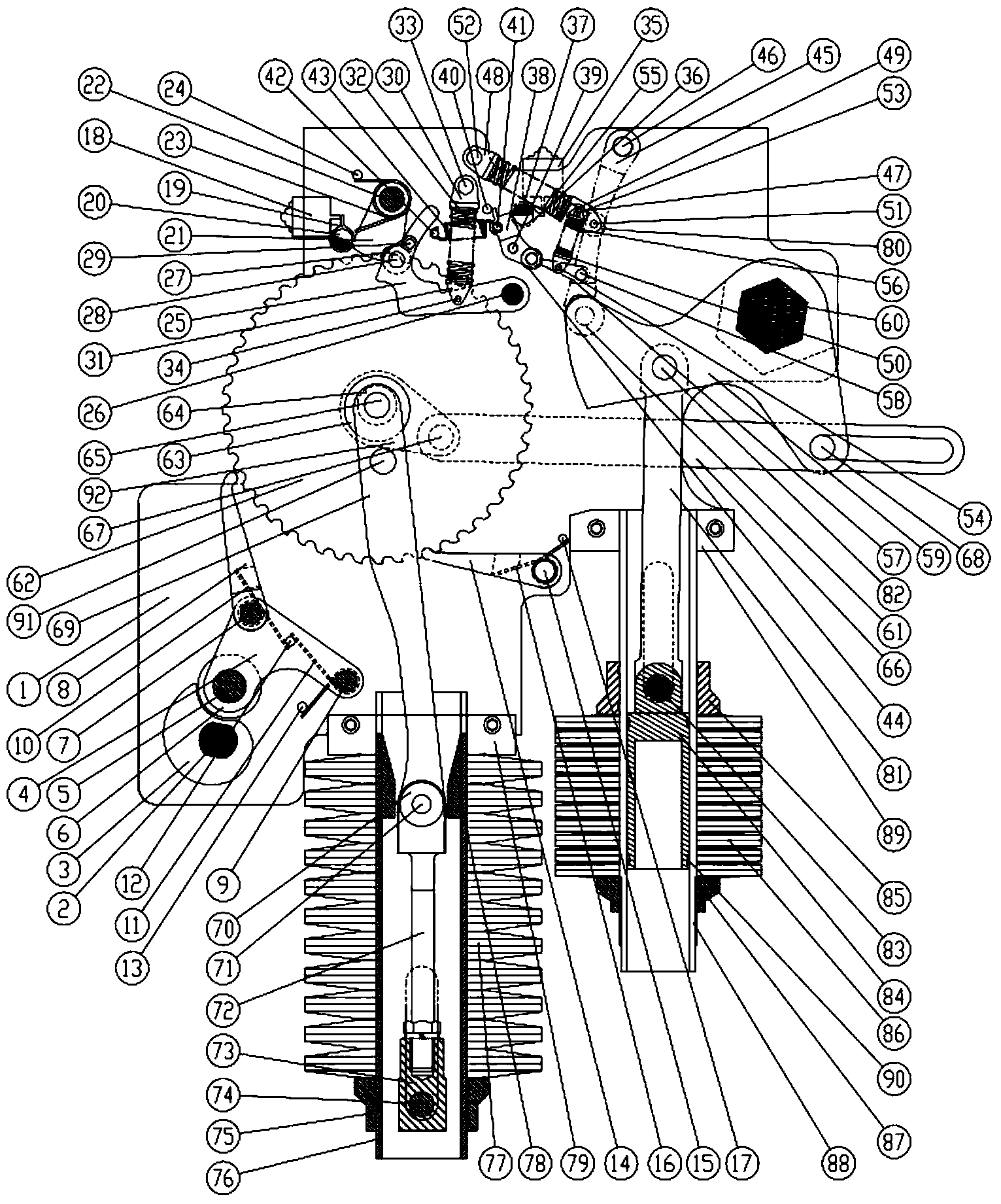 Ultra-high-power spring operating mechanism for high-voltage circuit breaker